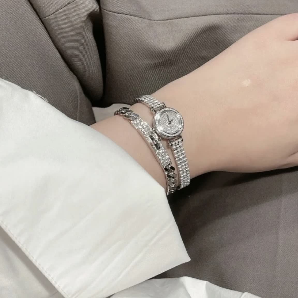Hermes Silver Chain Bracelet with Diamond Clasp