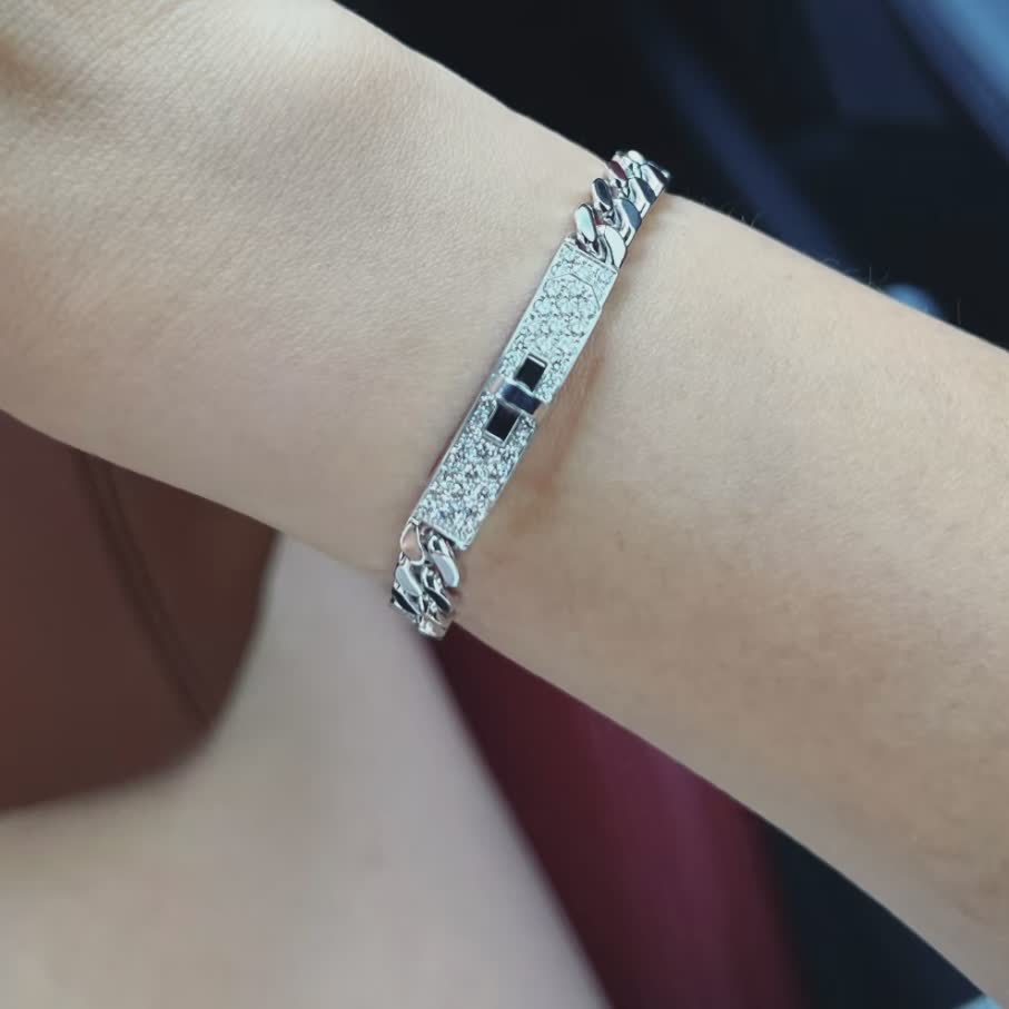 Hermes Silver Chain Bracelet with Diamond Clasp