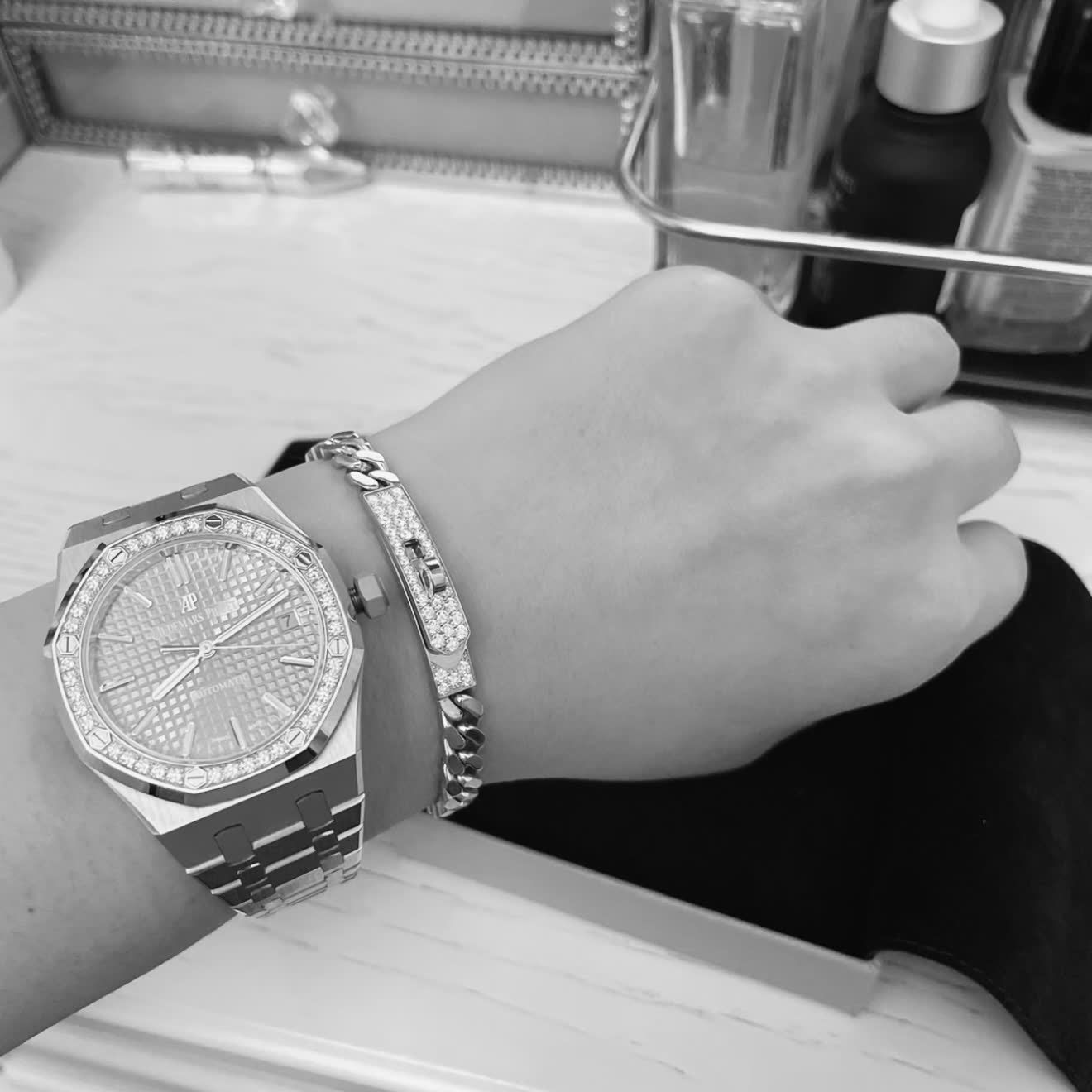 Hermes Silver Chain Bracelet with Diamond Clasp