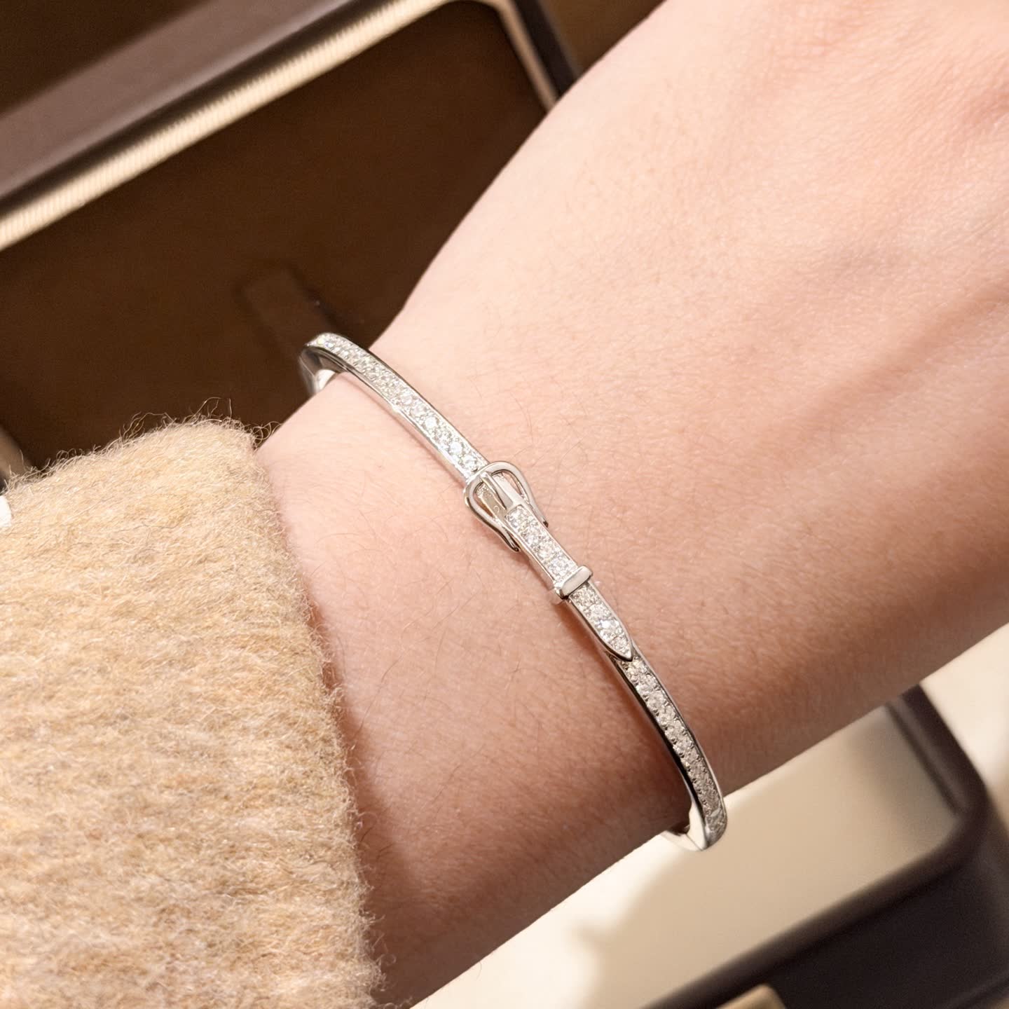 Hermes Silver Diamond Buckle Bracelet