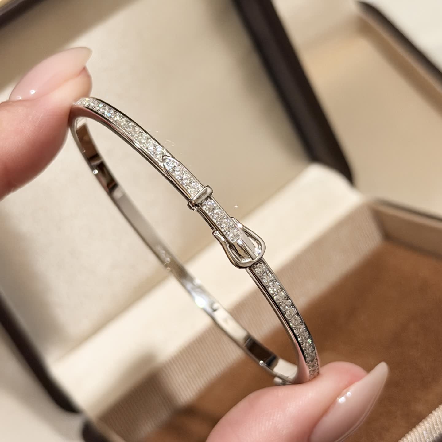 Hermes Silver Diamond Buckle Bracelet