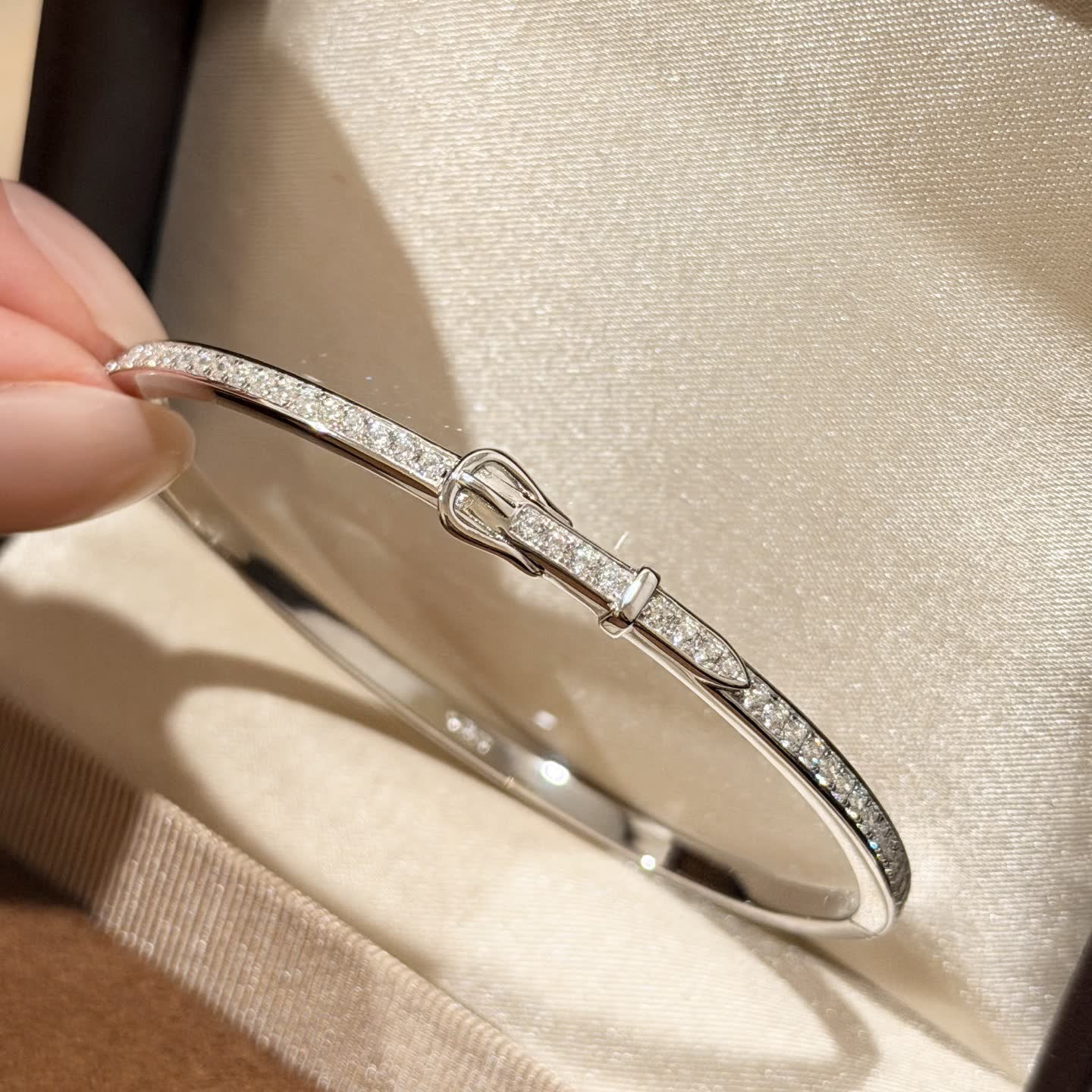 Hermes Silver Diamond Buckle Bracelet