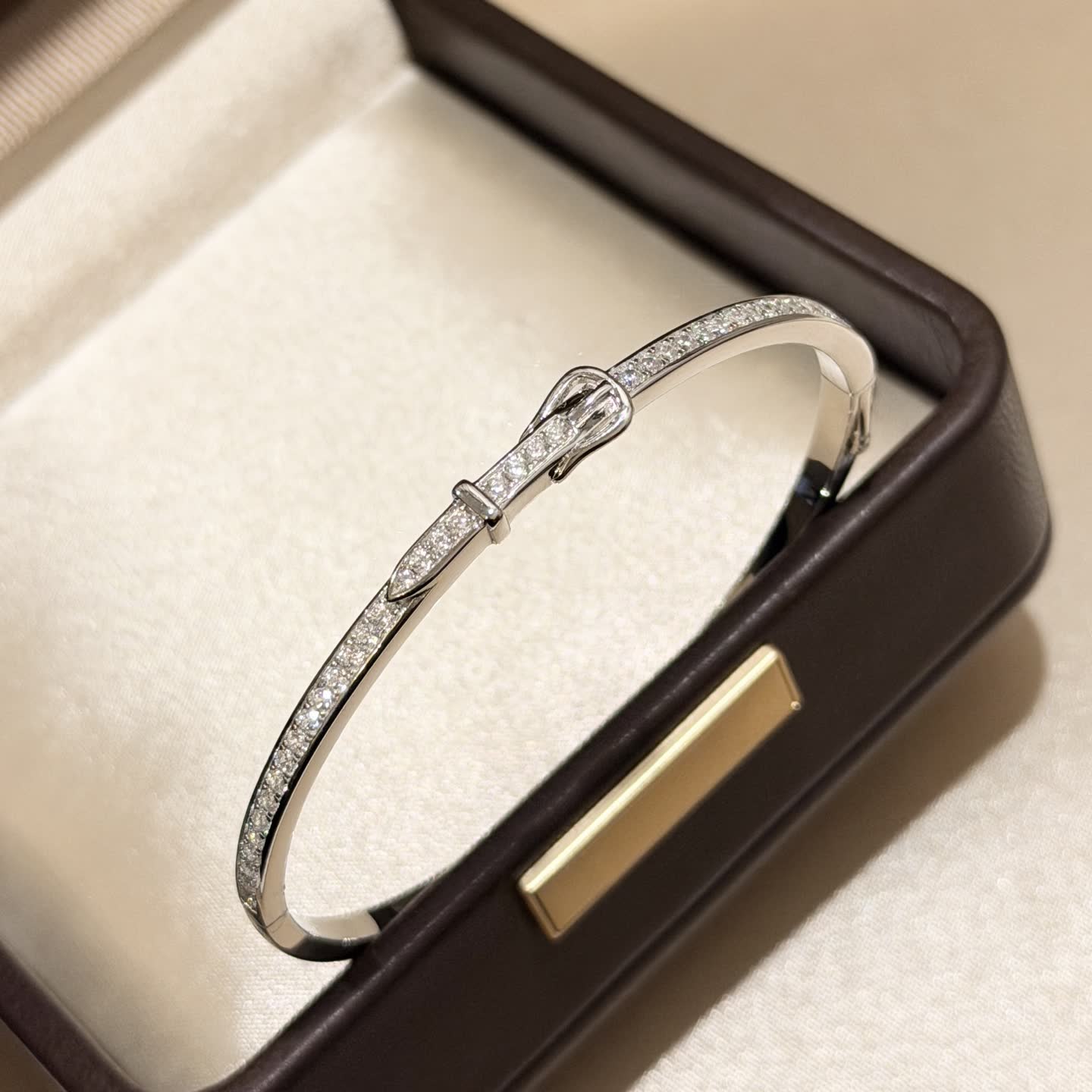 Hermes Silver Diamond Buckle Bracelet
