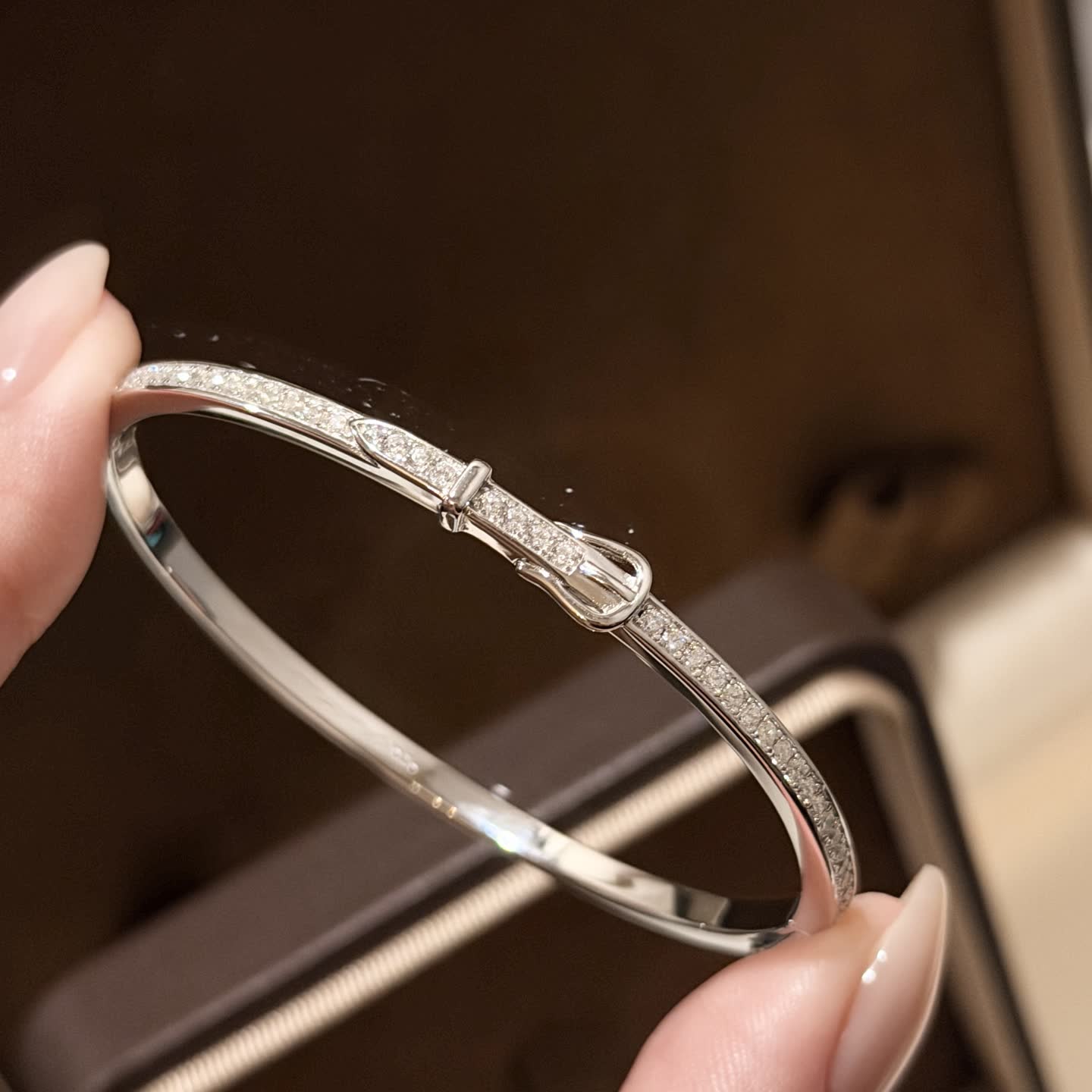 Hermes Silver Diamond Buckle Bracelet
