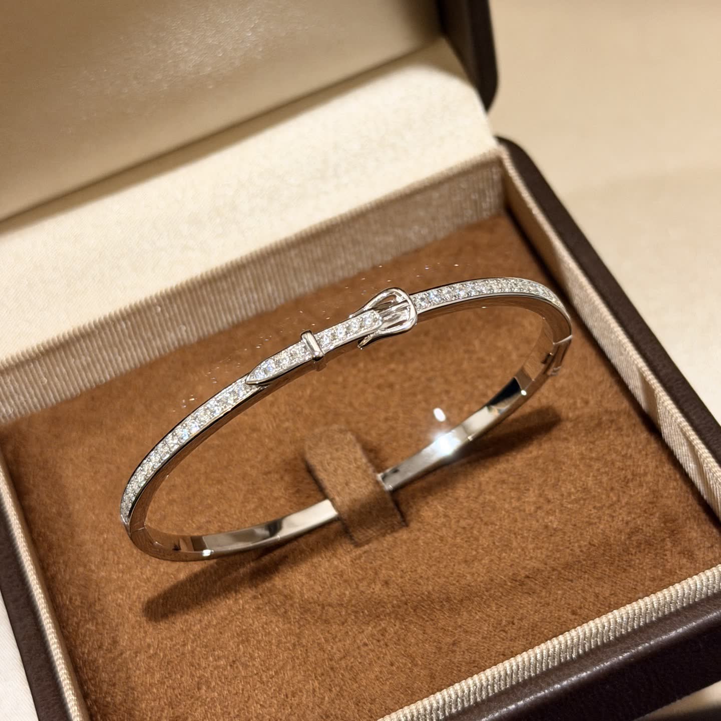 Hermes Silver Diamond Buckle Bracelet