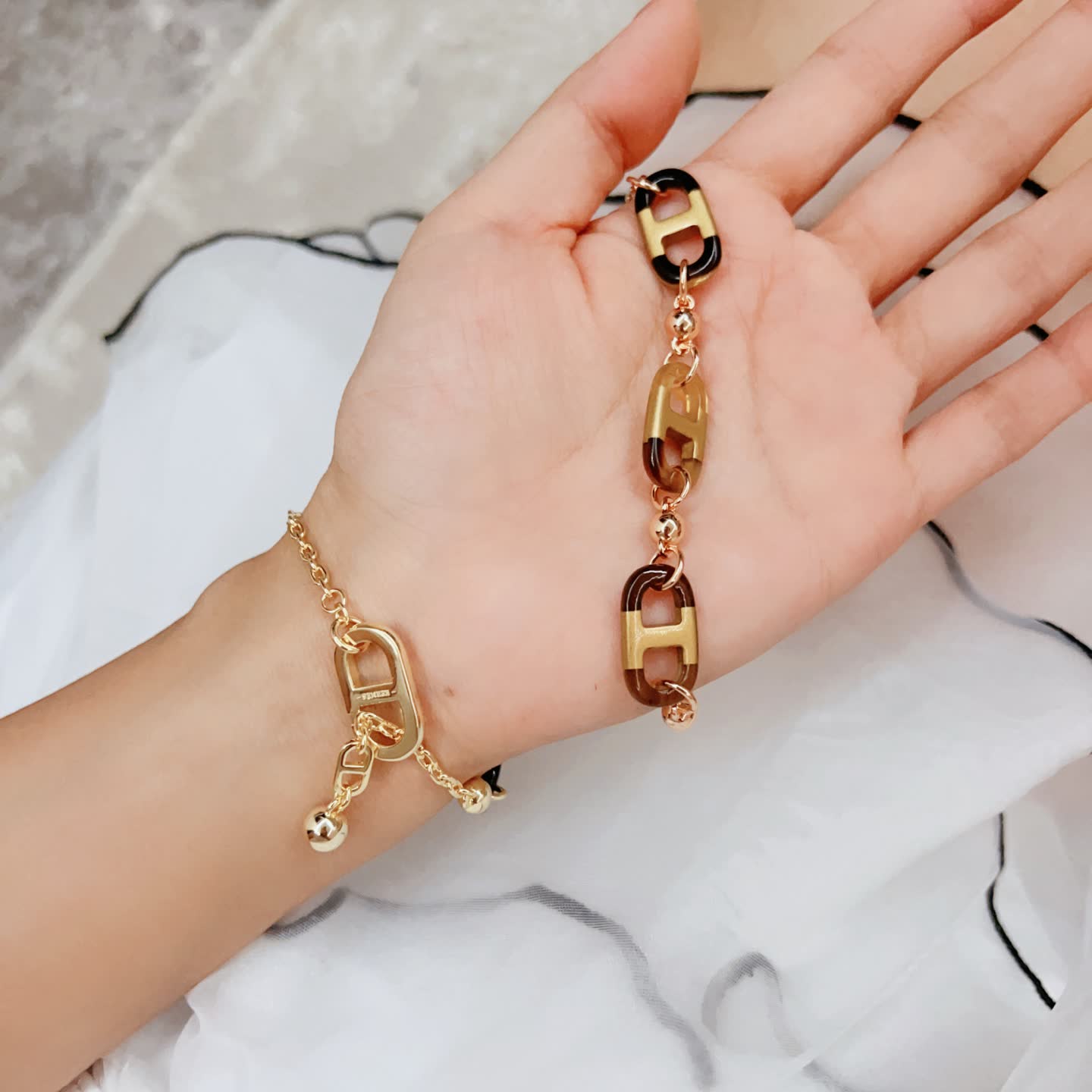 Hermes Hermès Paris Gold & Silver Chain Bracelet