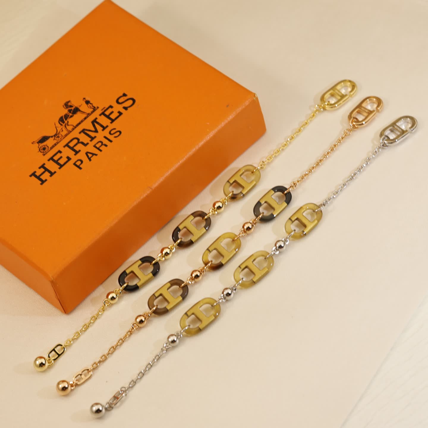 Hermes Hermès Paris Gold & Silver Chain Bracelet
