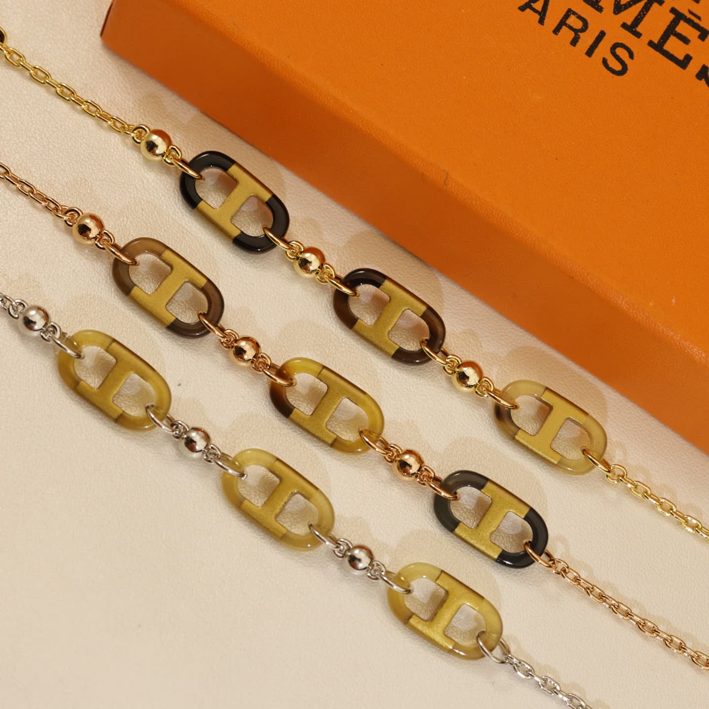 Hermes Hermès Paris Gold & Silver Chain Bracelet