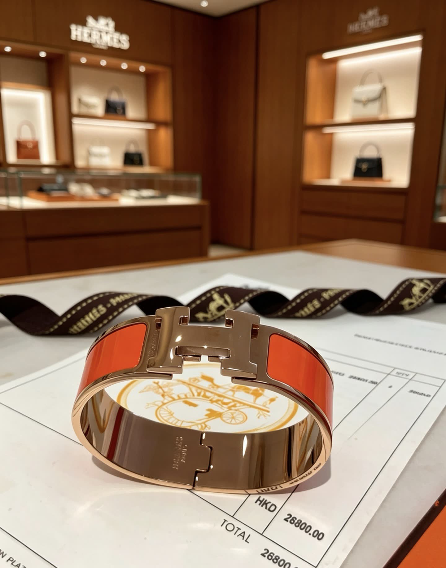 Hermes Hermès Orange and Gold H Bracelet
