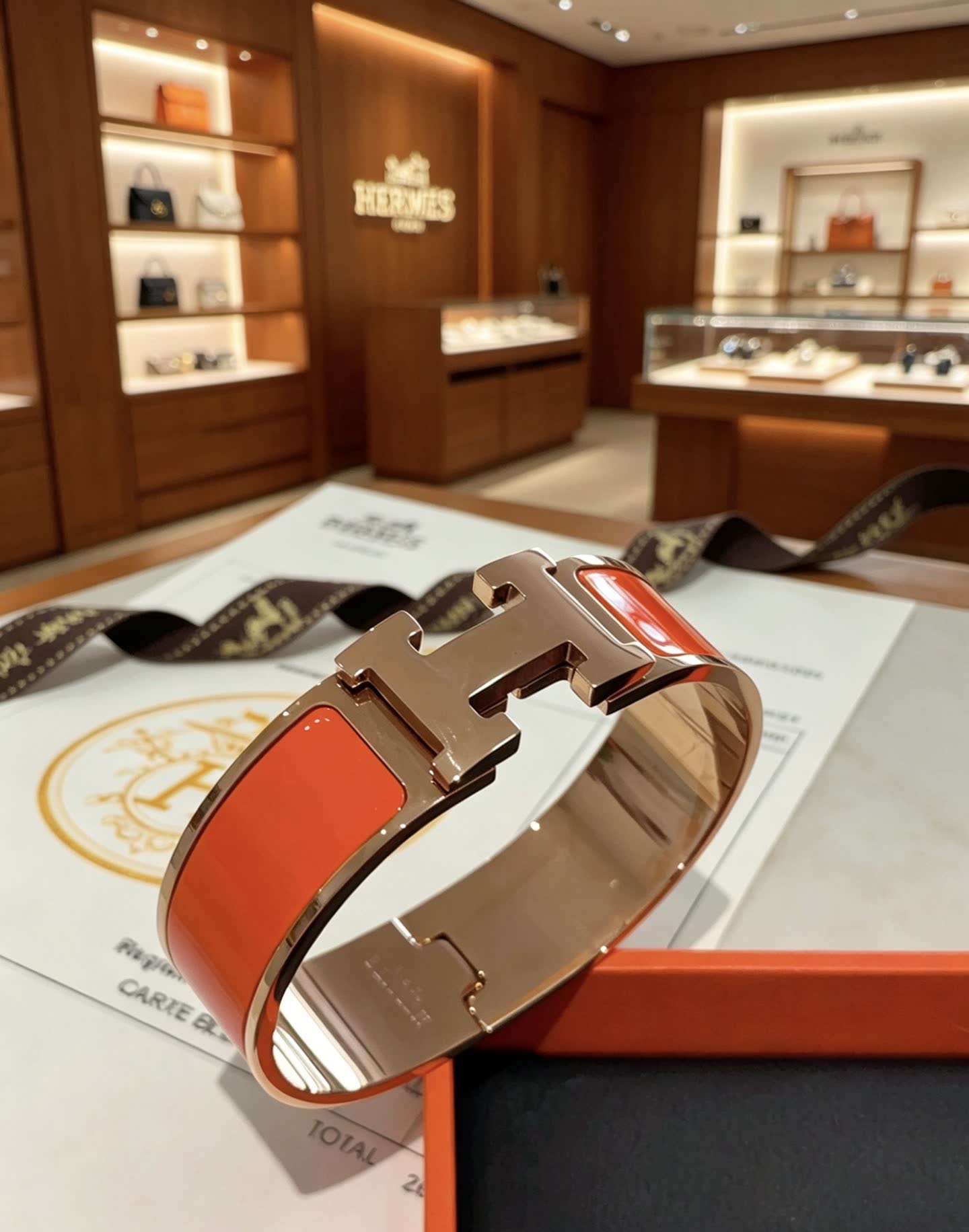 Hermes Hermès Orange and Gold H Bracelet