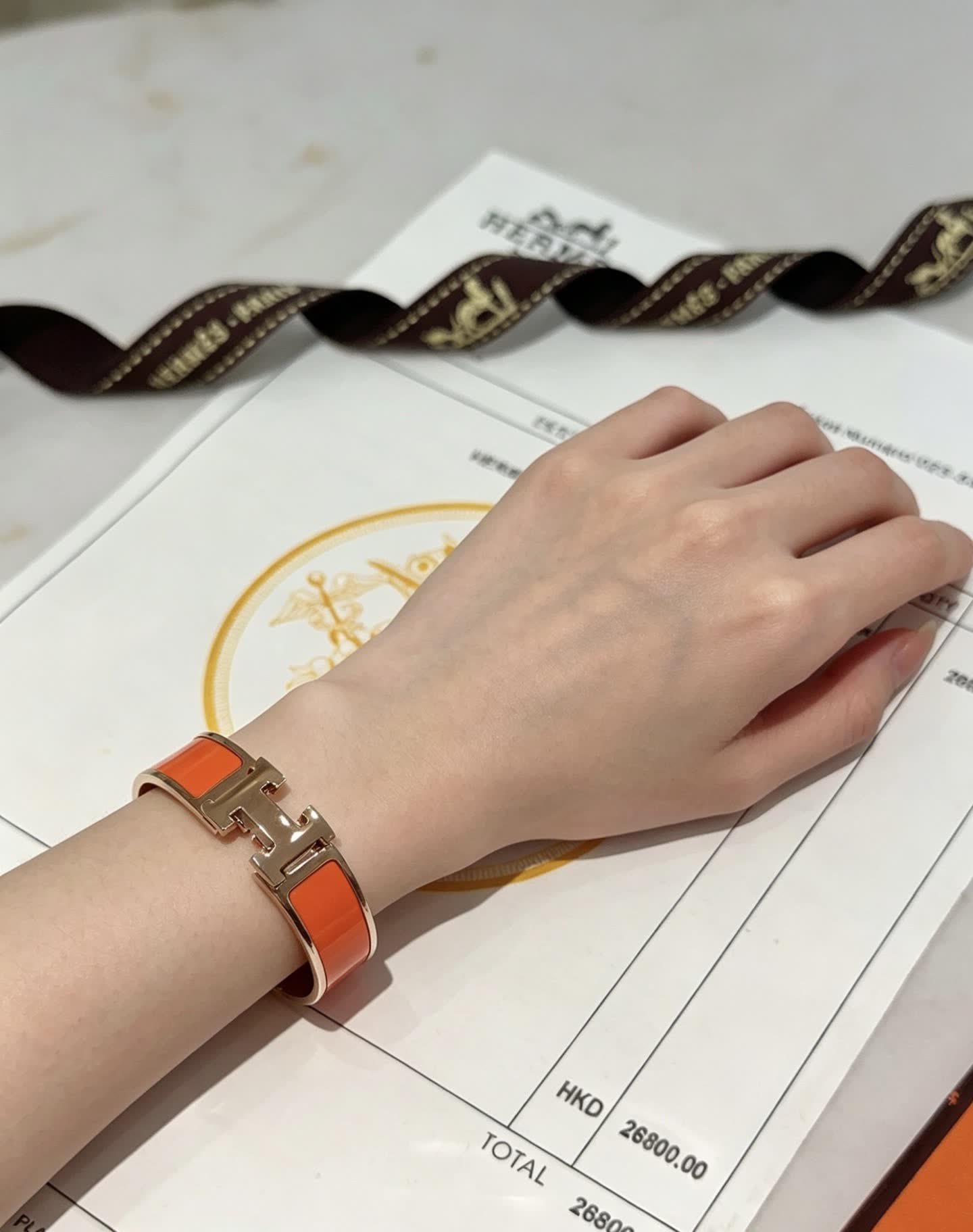 Hermes Hermès Orange and Gold H Bracelet