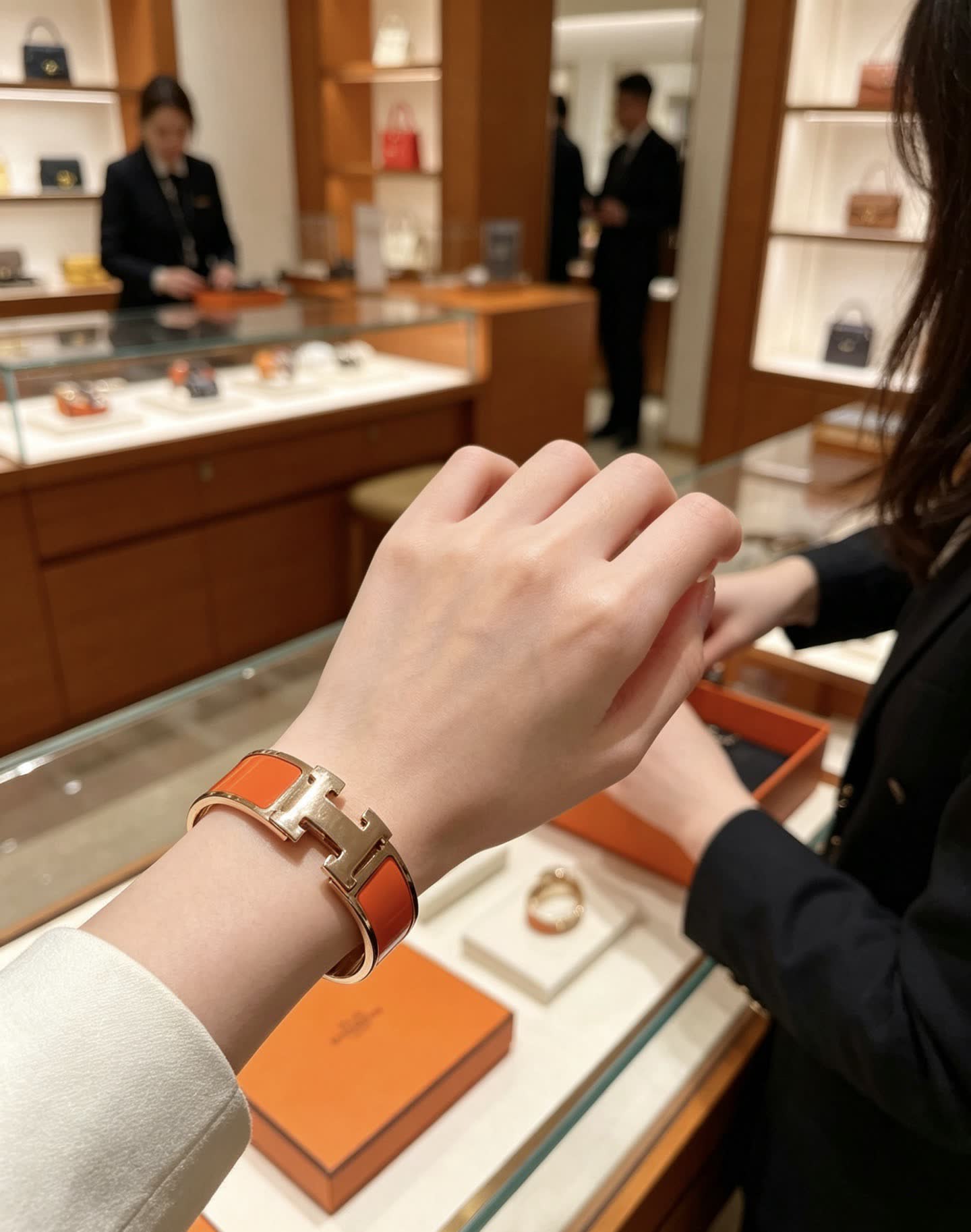 Hermes Hermès Orange and Gold H Bracelet