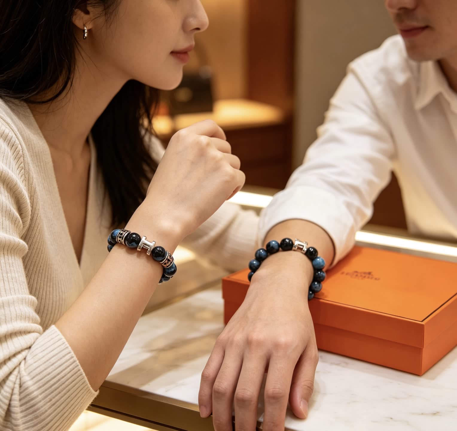 Hermes Hermès Blue and Black Agate Bead Bracelet