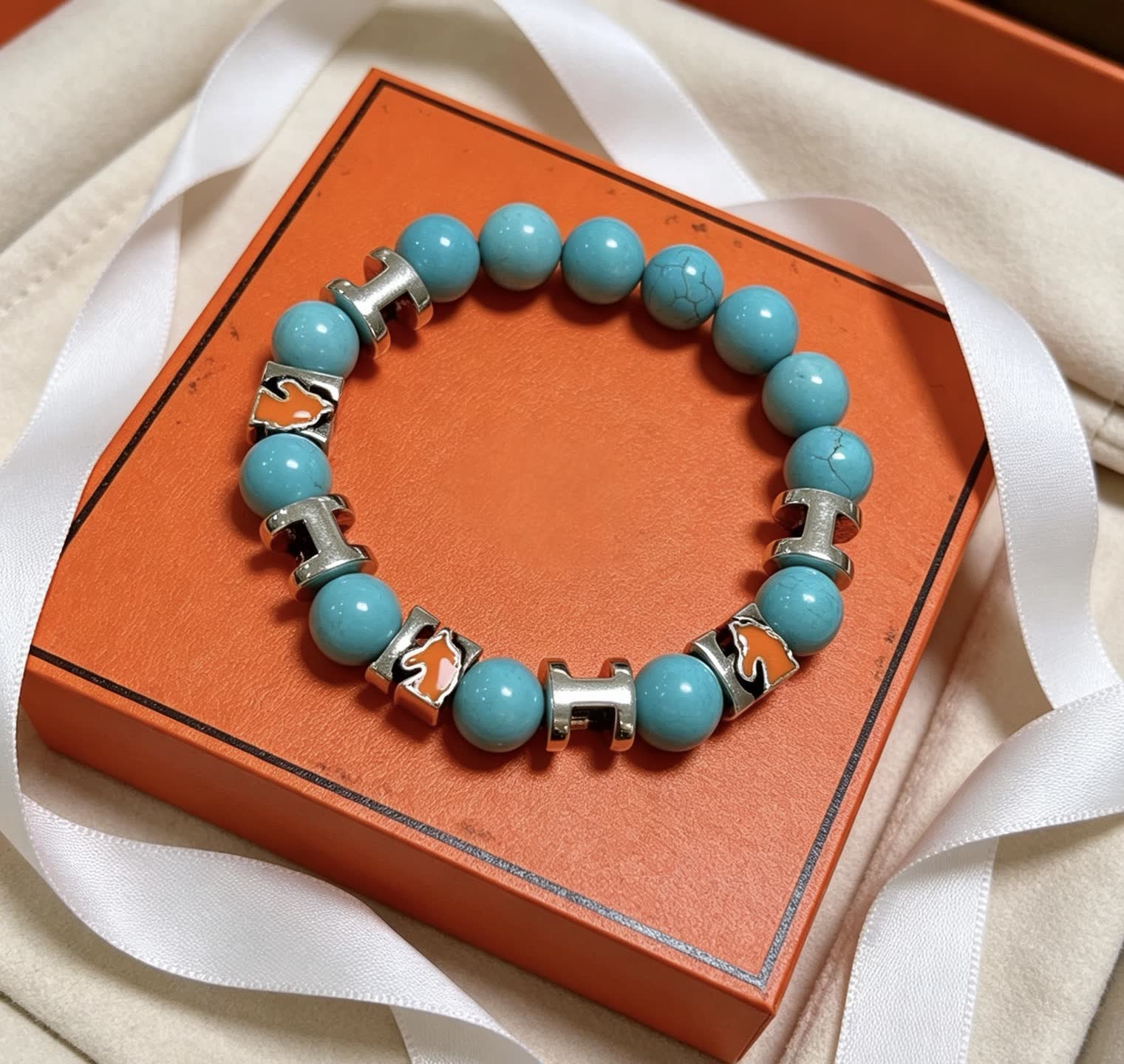 Hermes Hermès Turquoise Beaded Bracelet
