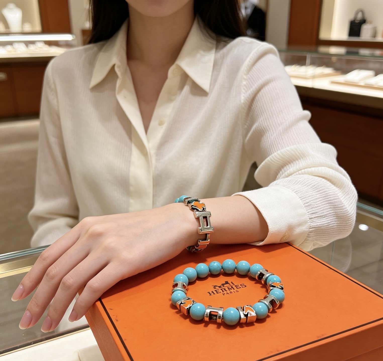 Hermes Hermès Turquoise Beaded Bracelet
