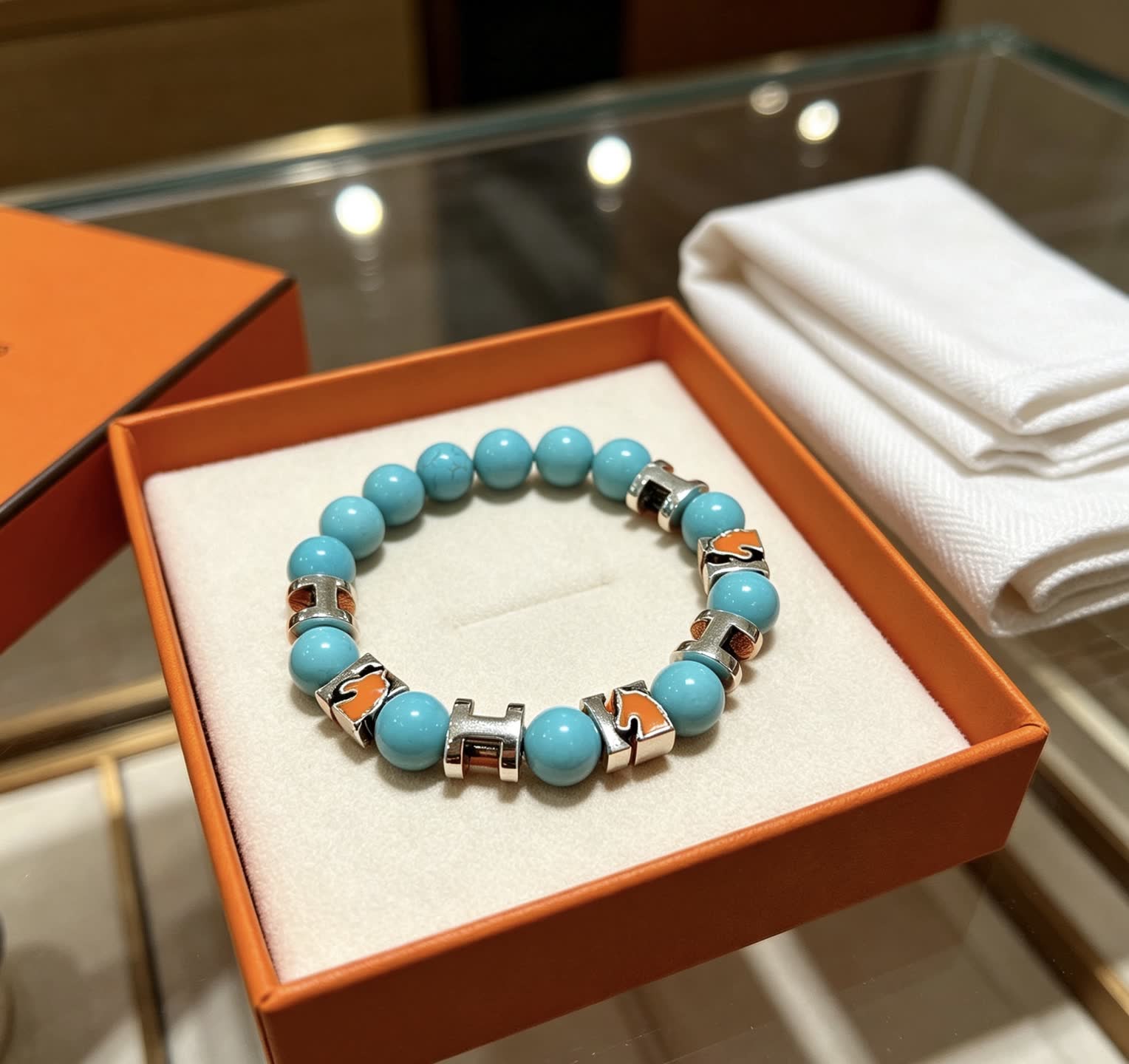 Hermes Hermès Turquoise Beaded Bracelet