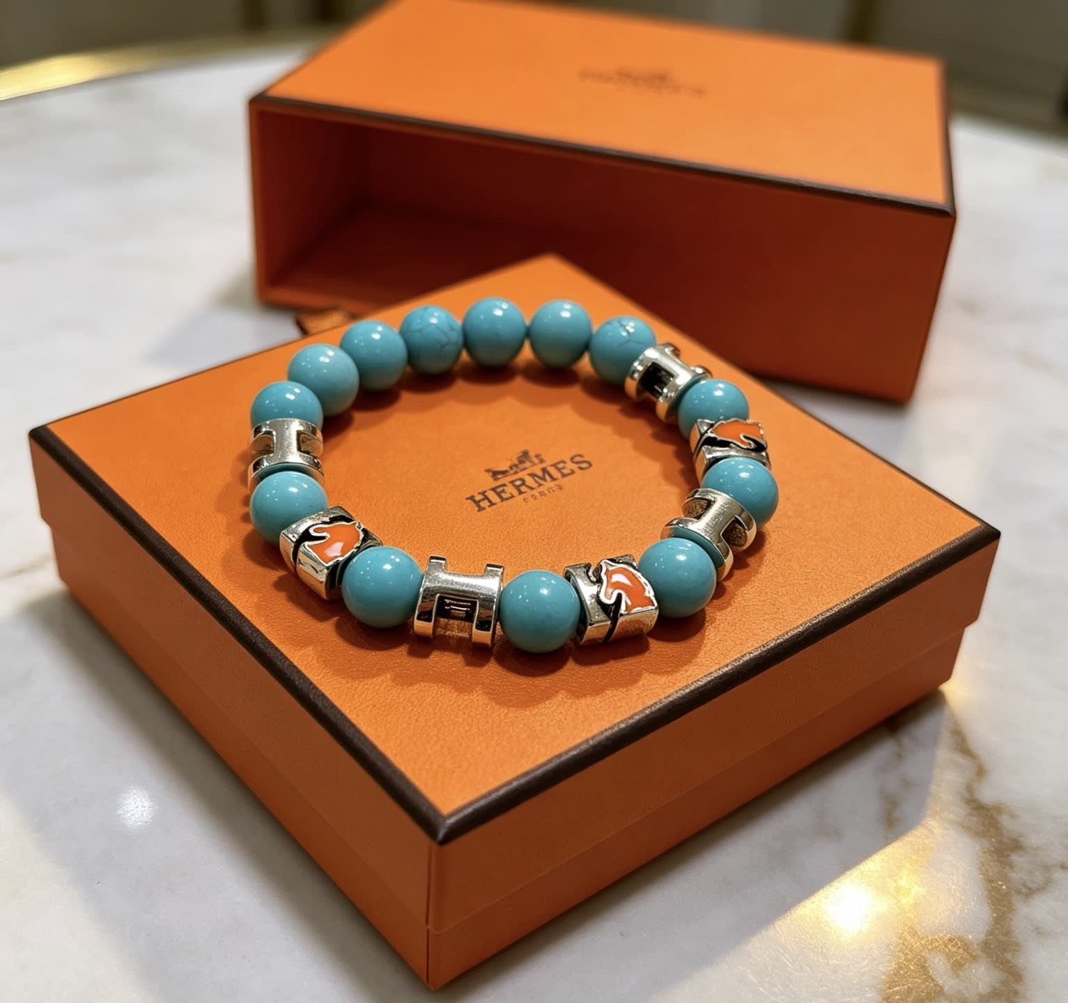 Hermes Hermès Turquoise Beaded Bracelet