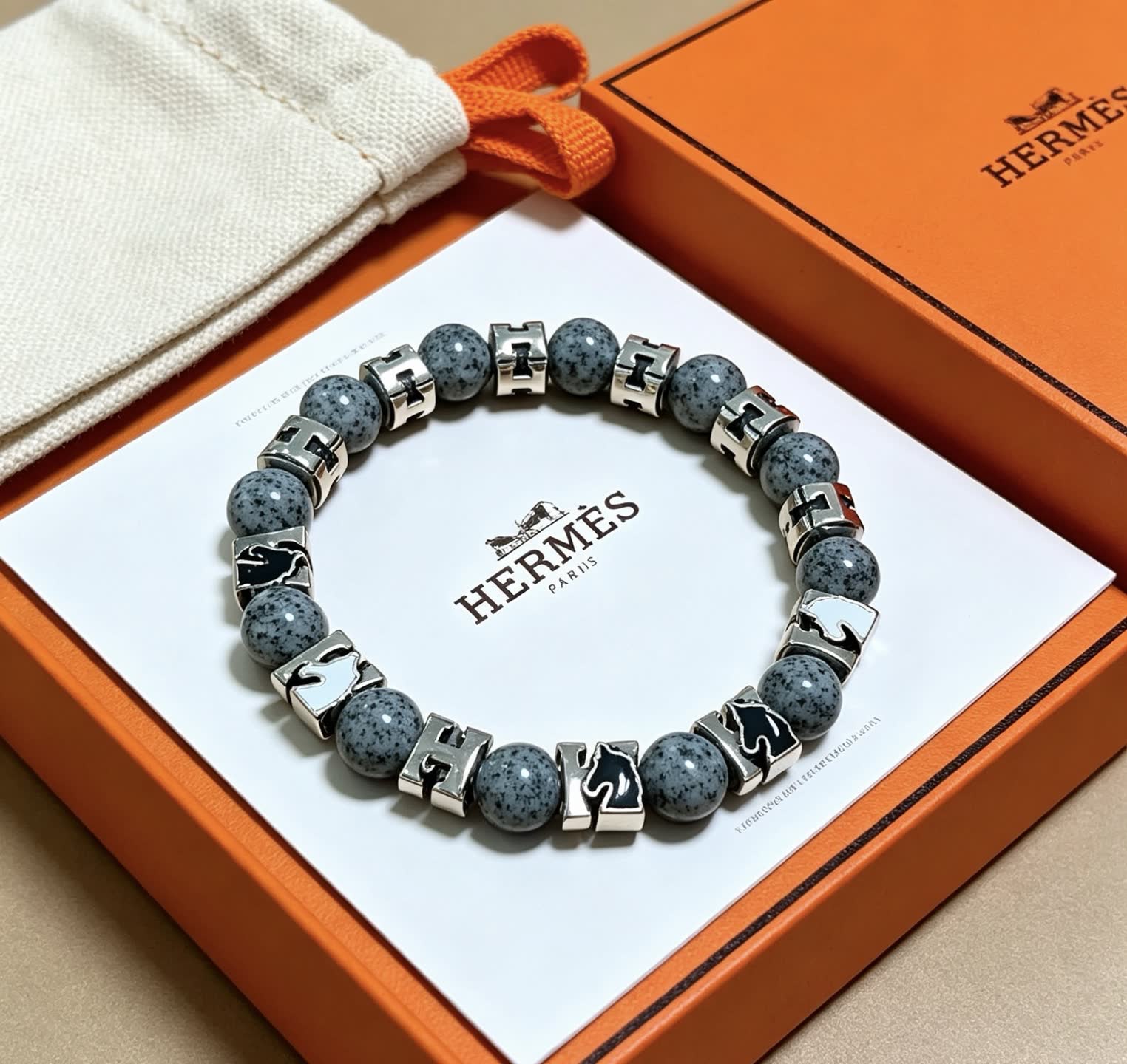 Hermes Hermès Paris Grey Stone & Silver Bracelet Hermes Hermès Paris Grey Stone & Silver Bracelet