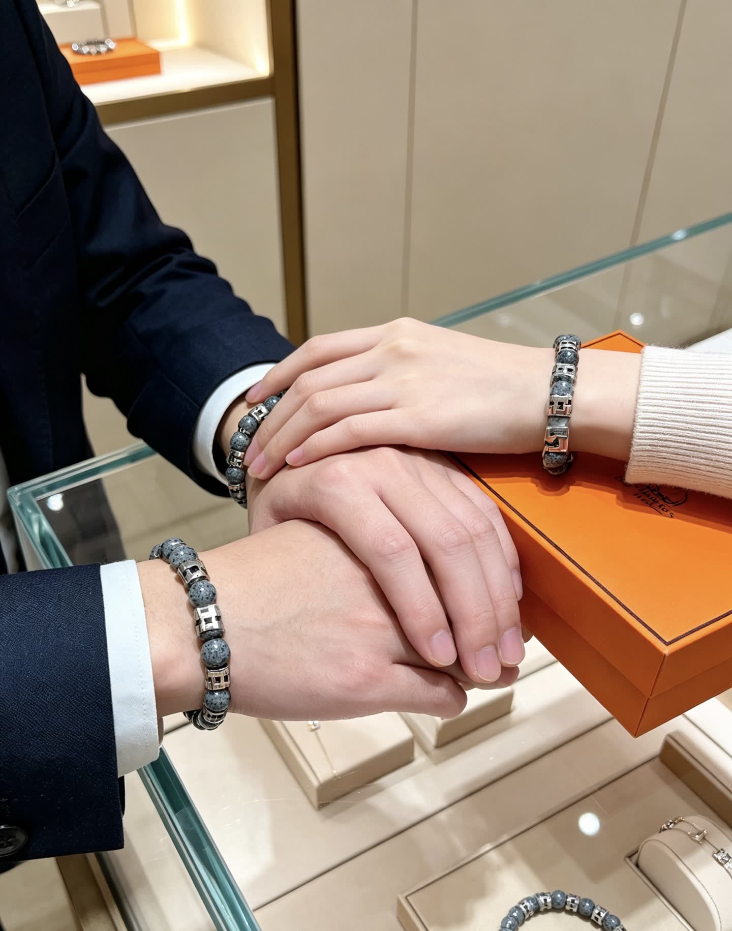 Hermes Hermès Paris Grey Stone & Silver Bracelet