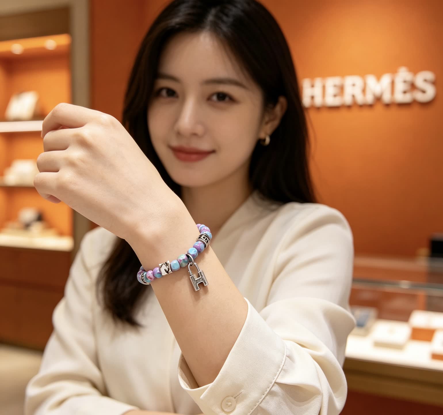 Hermes Hermès Multicolored Beaded Bracelet with Silver Accents