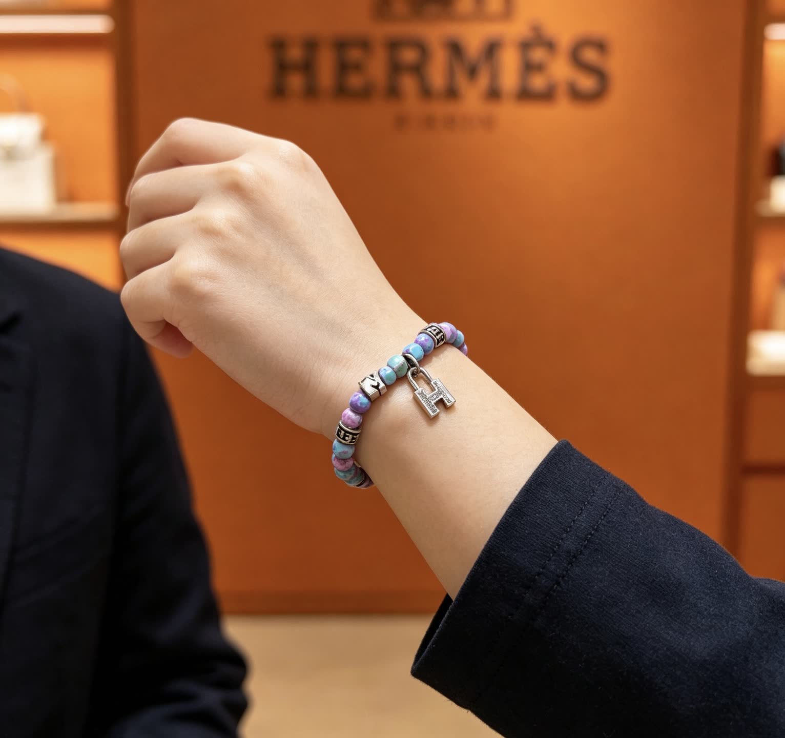Hermes Hermès Multicolored Beaded Bracelet with Silver Accents