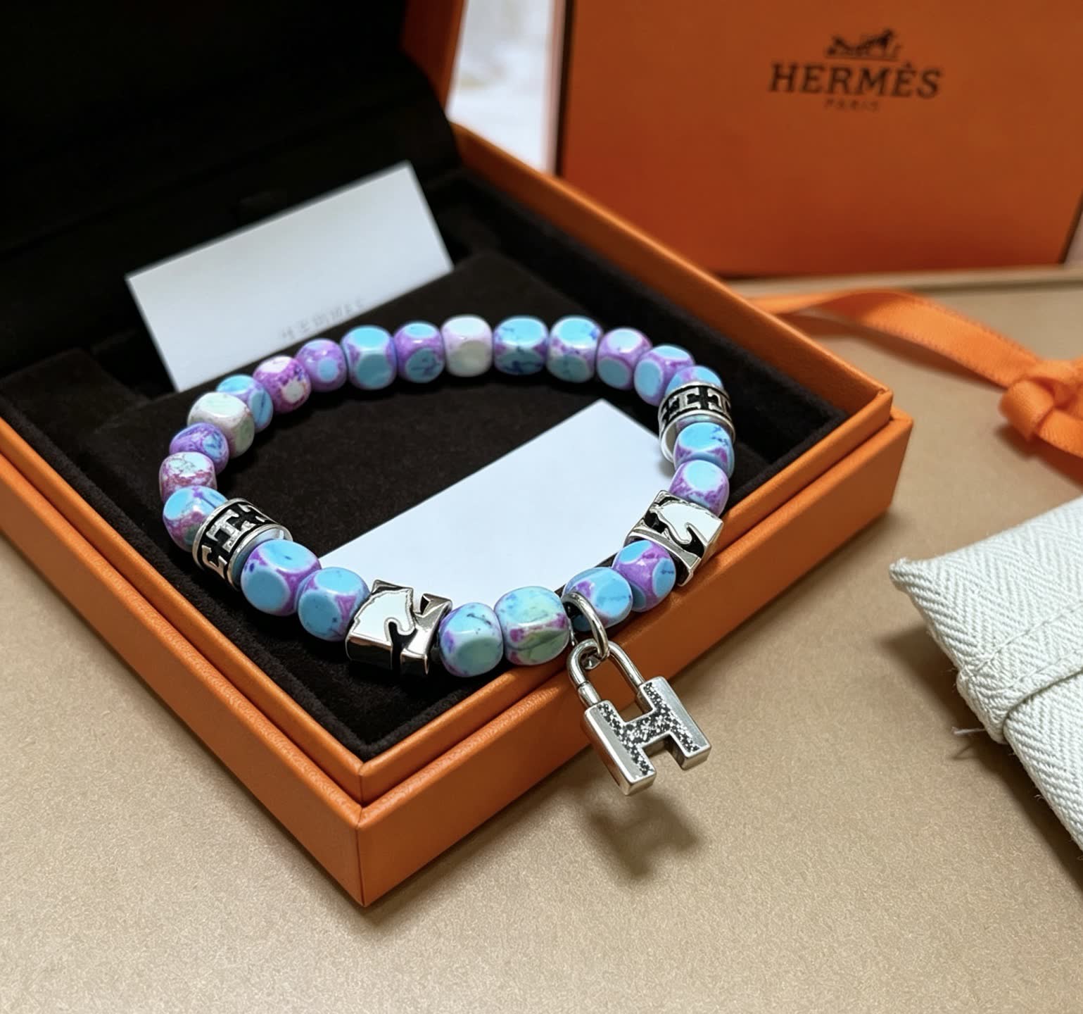 Hermes Hermès Multicolored Beaded Bracelet with Silver Accents