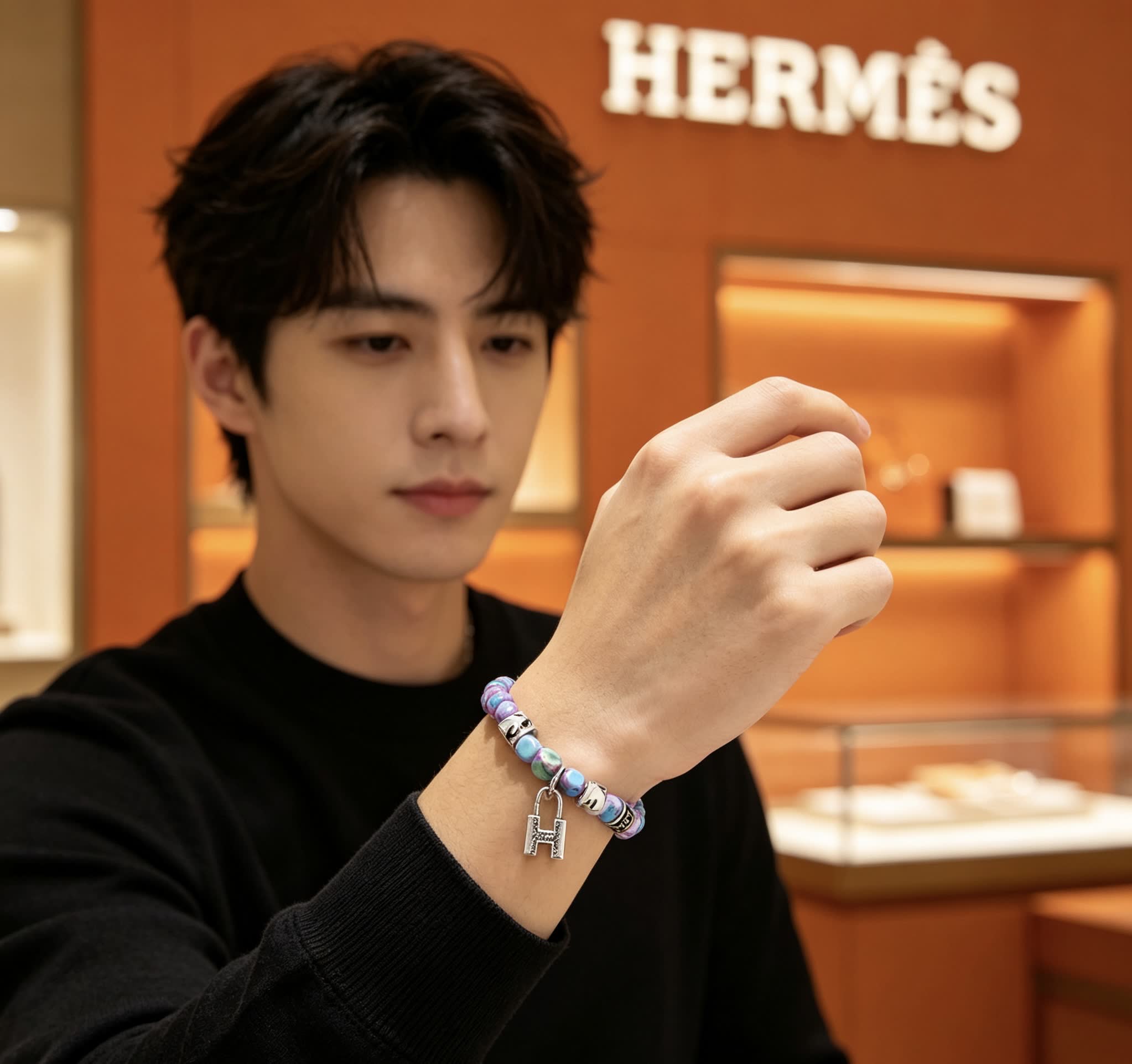 Hermes Hermès Multicolored Beaded Bracelet with Silver Accents