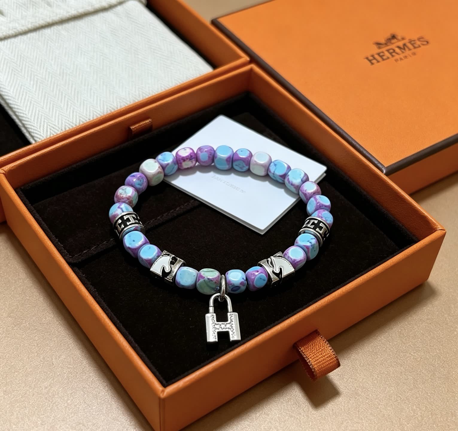 Hermes Hermès Multicolored Beaded Bracelet with Silver Accents