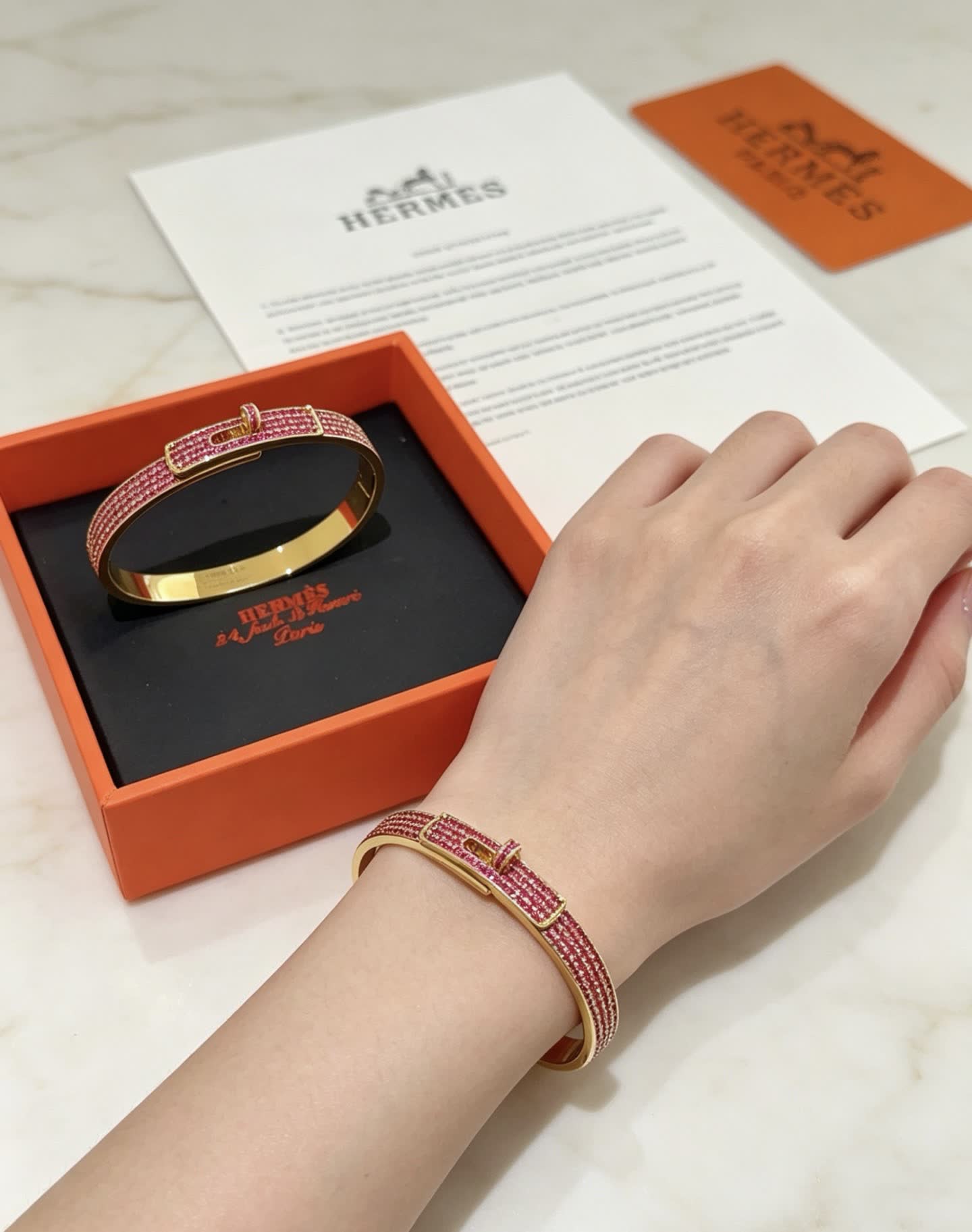 Hermes Hermès Gold and Pink Diamond Bracelet