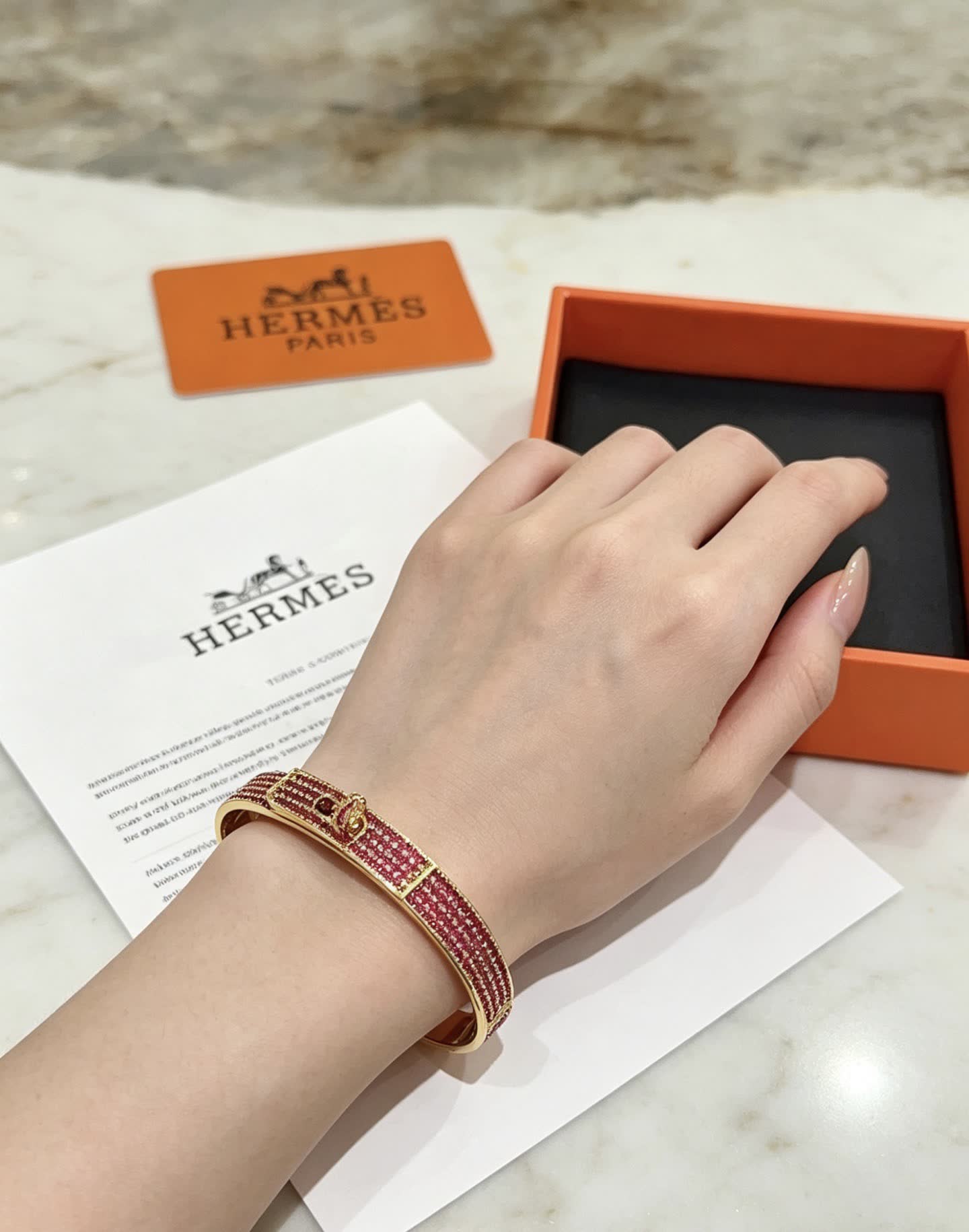 Hermes Hermès Gold and Pink Diamond Bracelet
