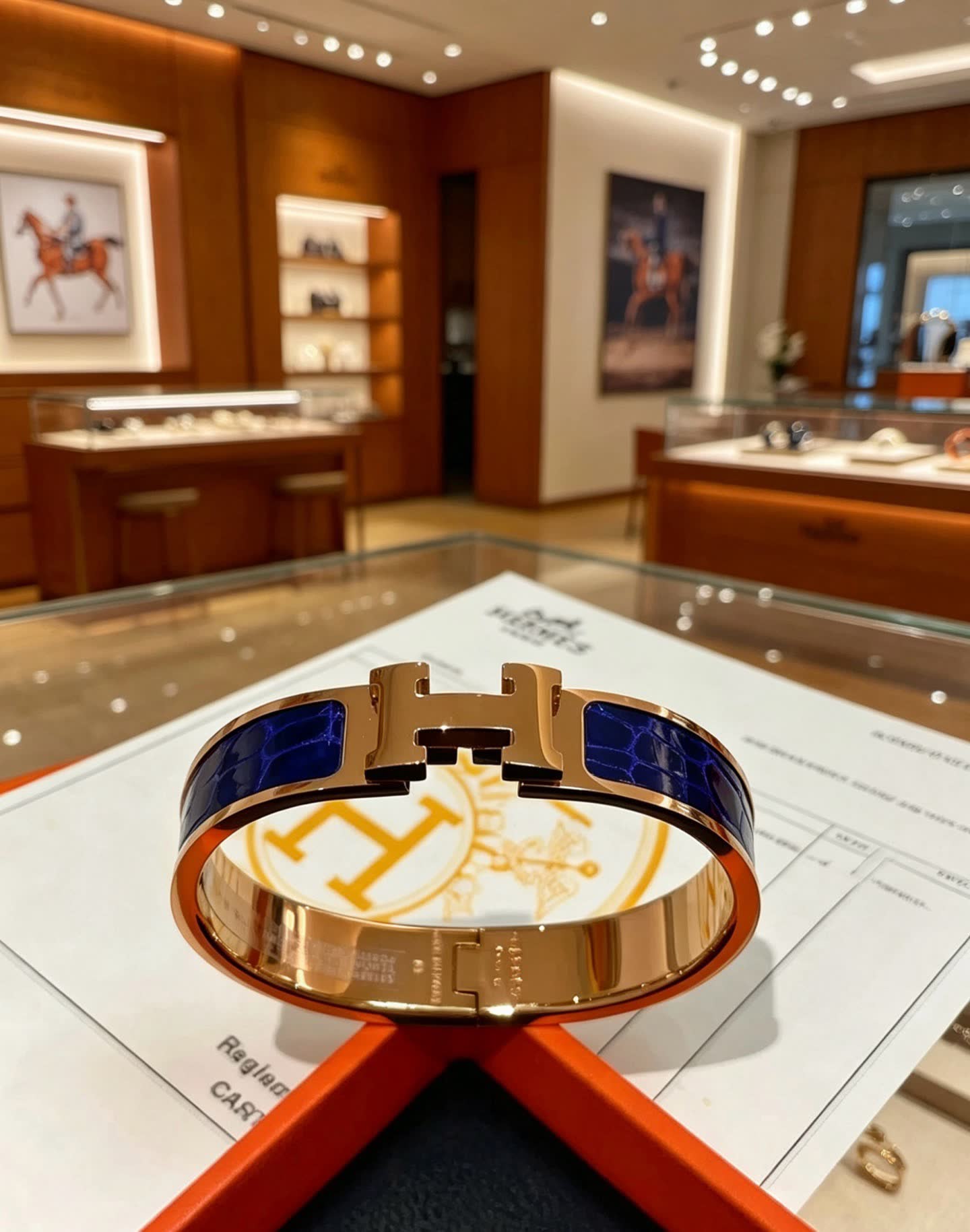 Hermes Hermès Gold and Blue Enamel H Bracelet Hermes Hermès Gold and Blue Enamel H Bracelet
