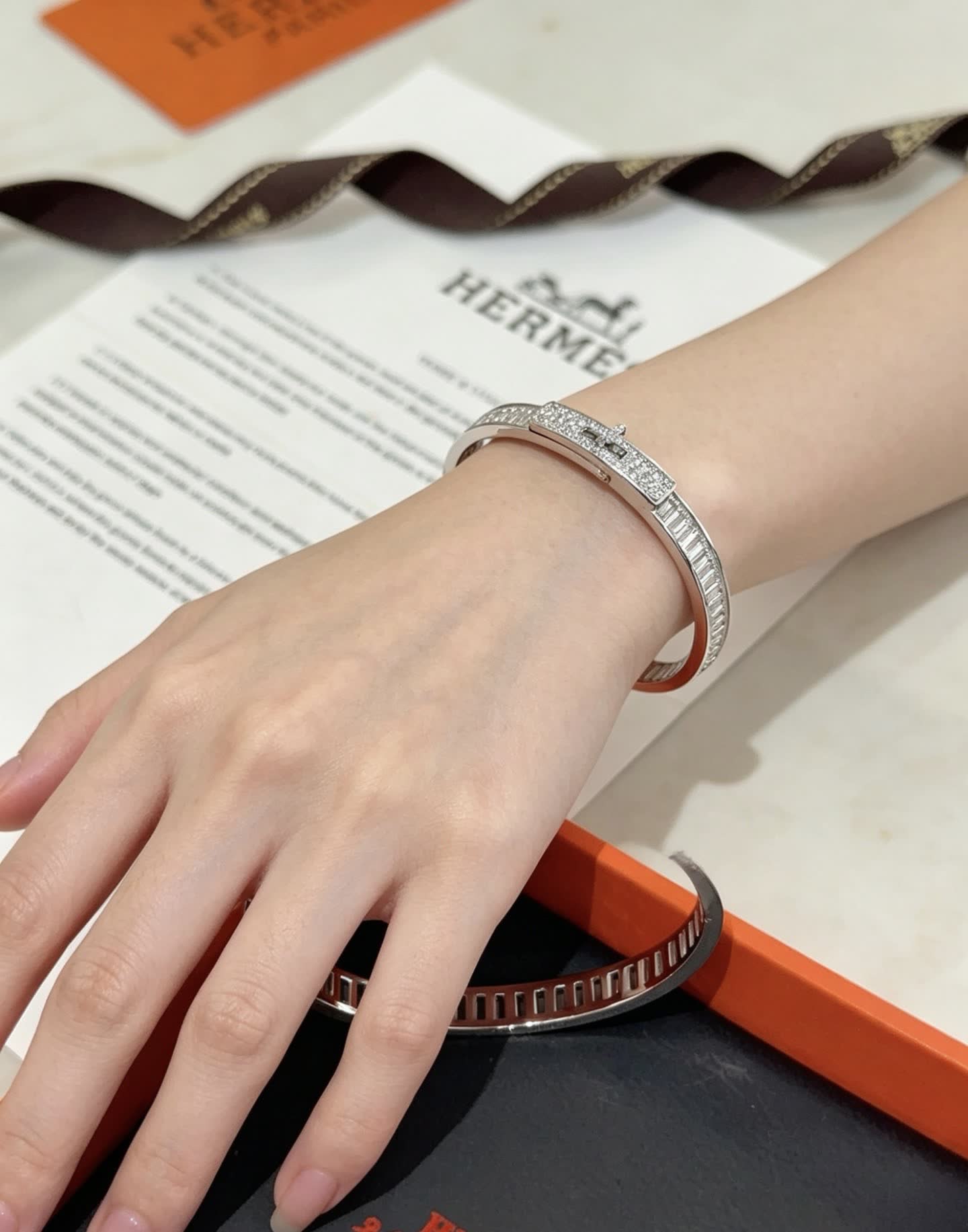 Hermès Diamond-Encrusted Bangle Bracelet