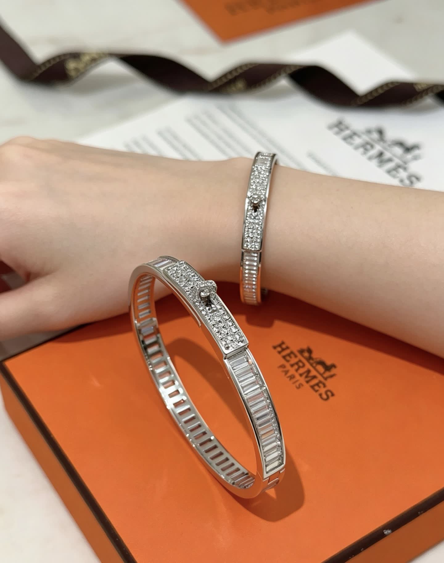Hermès Diamond-Encrusted Bangle Bracelet