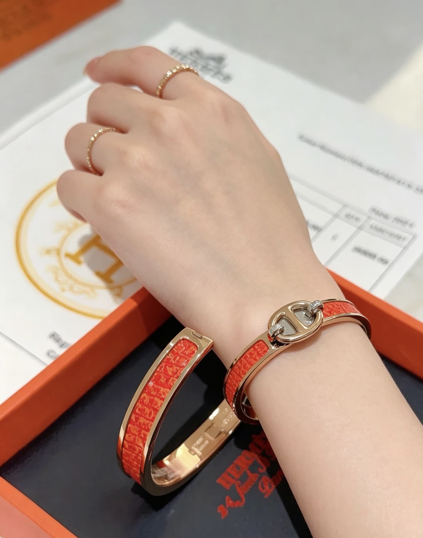 Hermes Hermès Gold and Enamel Bracelet