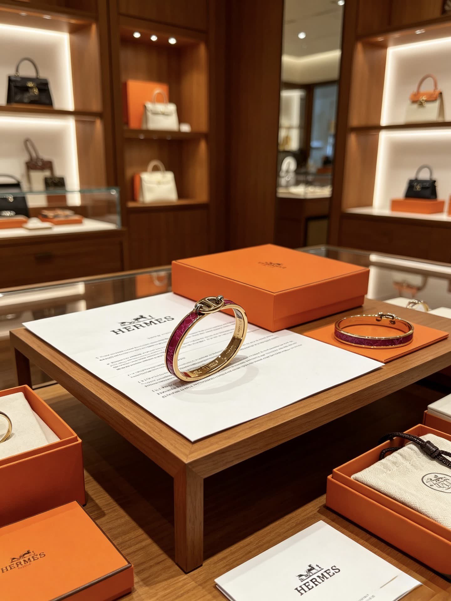 Hermes Hermès Paris Gold and Pink Enamel Bracelet