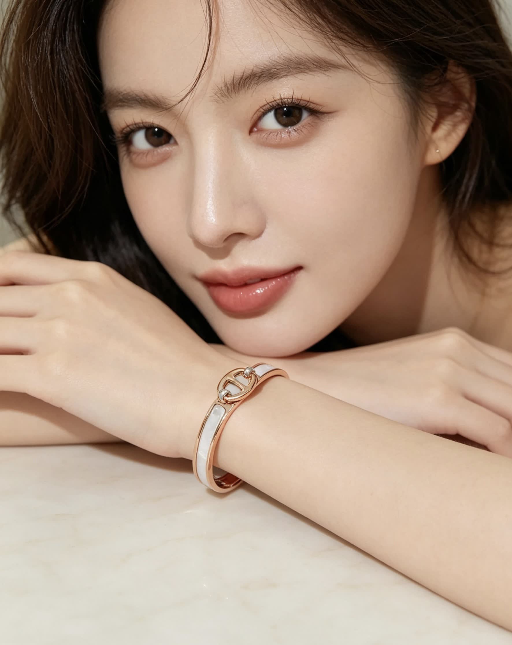 Hermes Hermès Gold and White Leather Bracelet