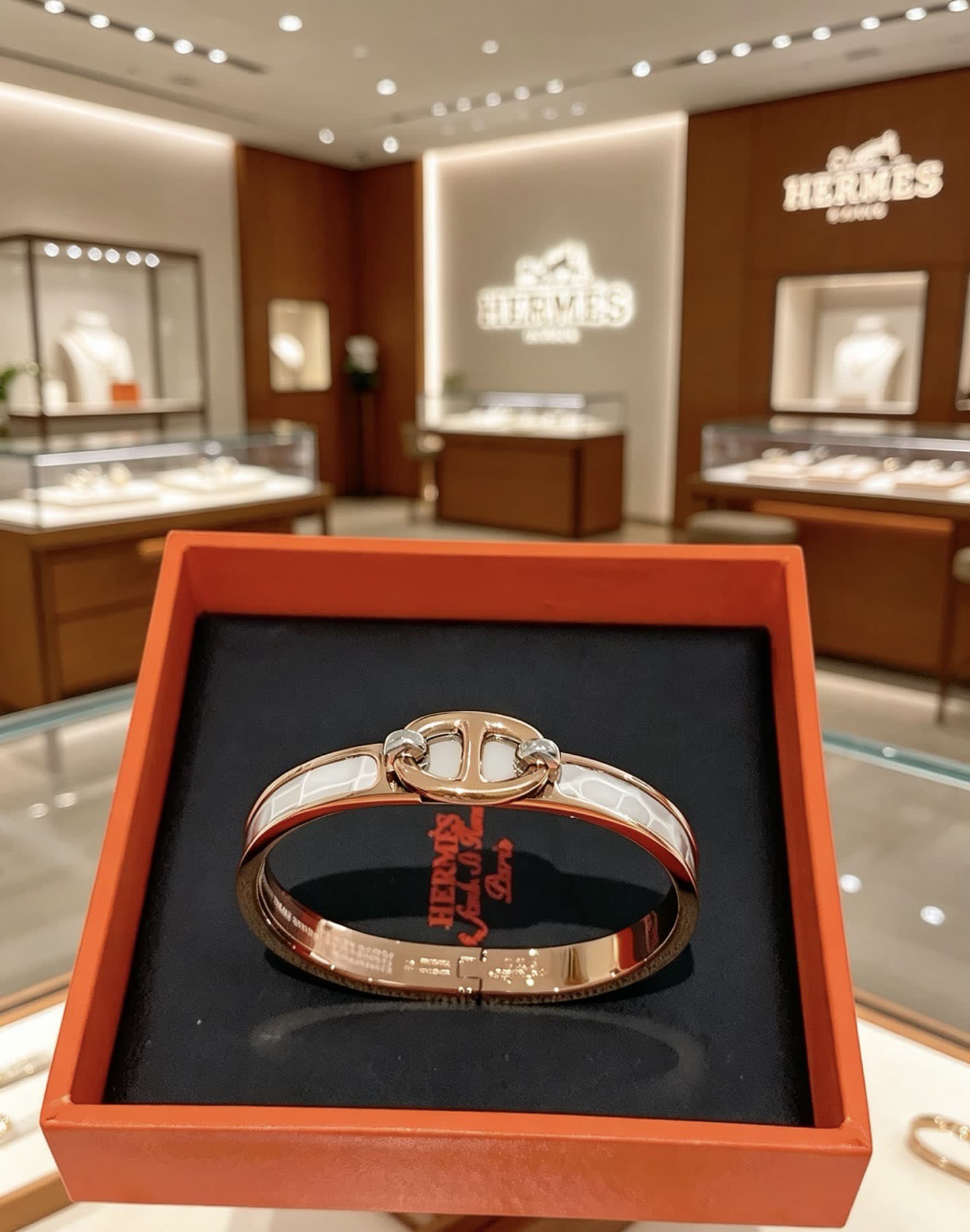 Hermes Hermès Gold and White Leather Bracelet