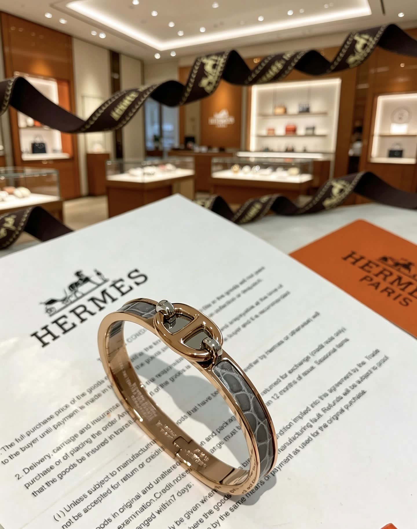 Hermes Hermès Gold and White Leather Bracelet