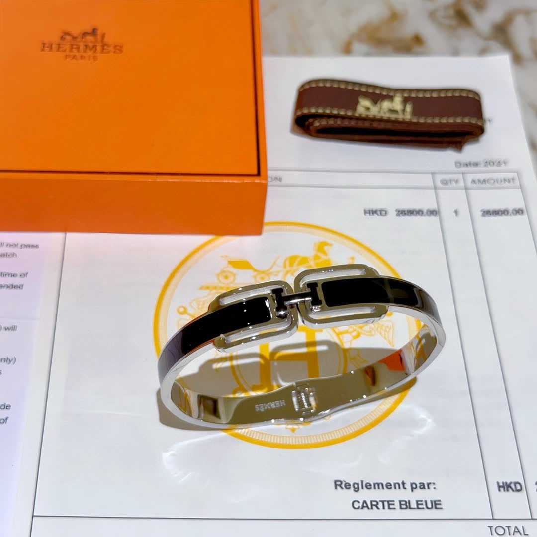 Hermes Hermès Black Enamel H Bracelet