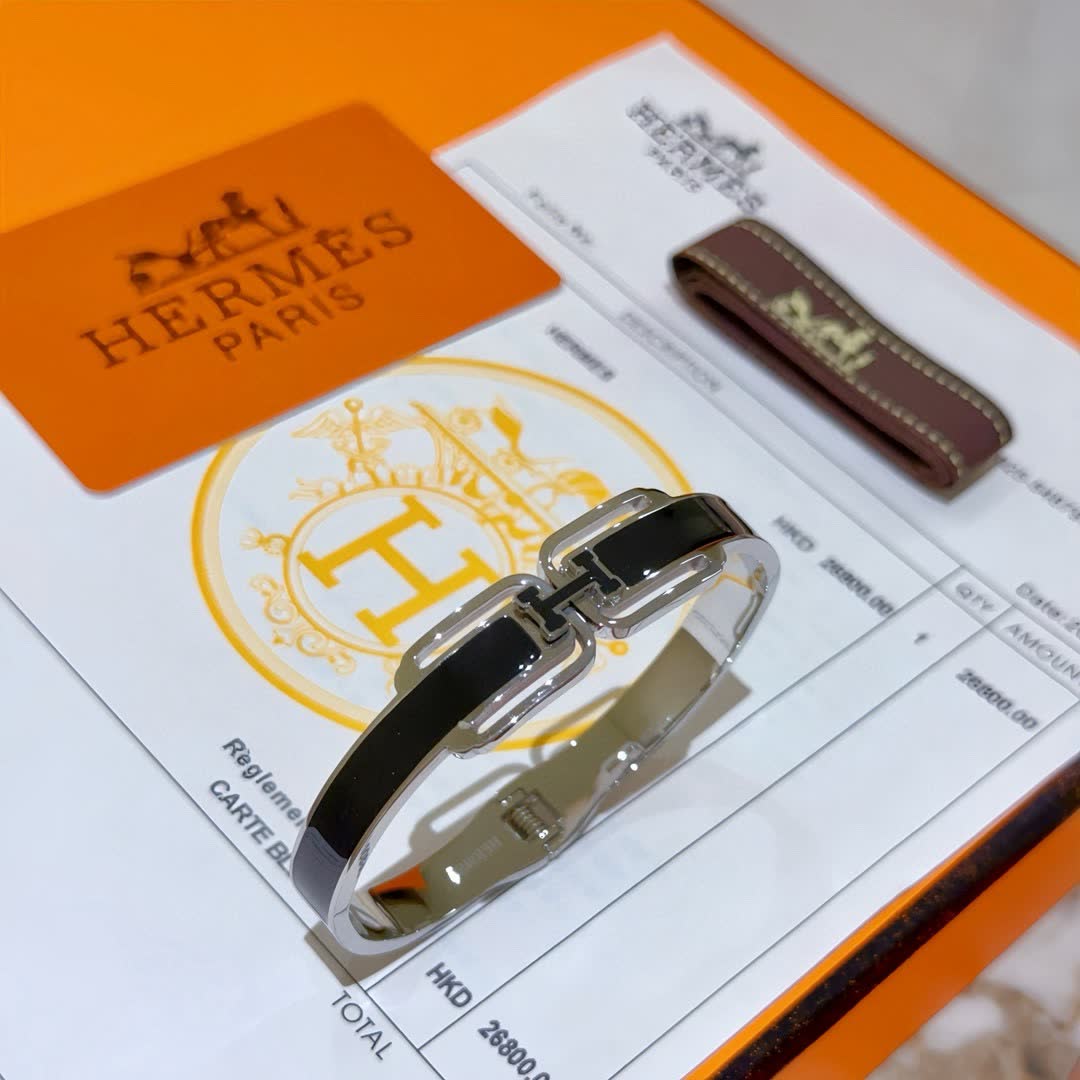 Hermes Hermès Black Enamel H Bracelet