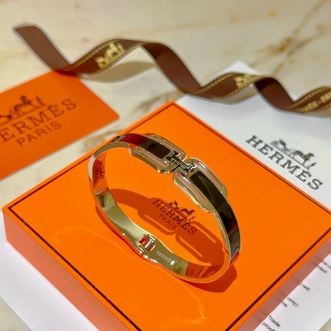 Hermes Hermès Black Enamel H Bracelet
