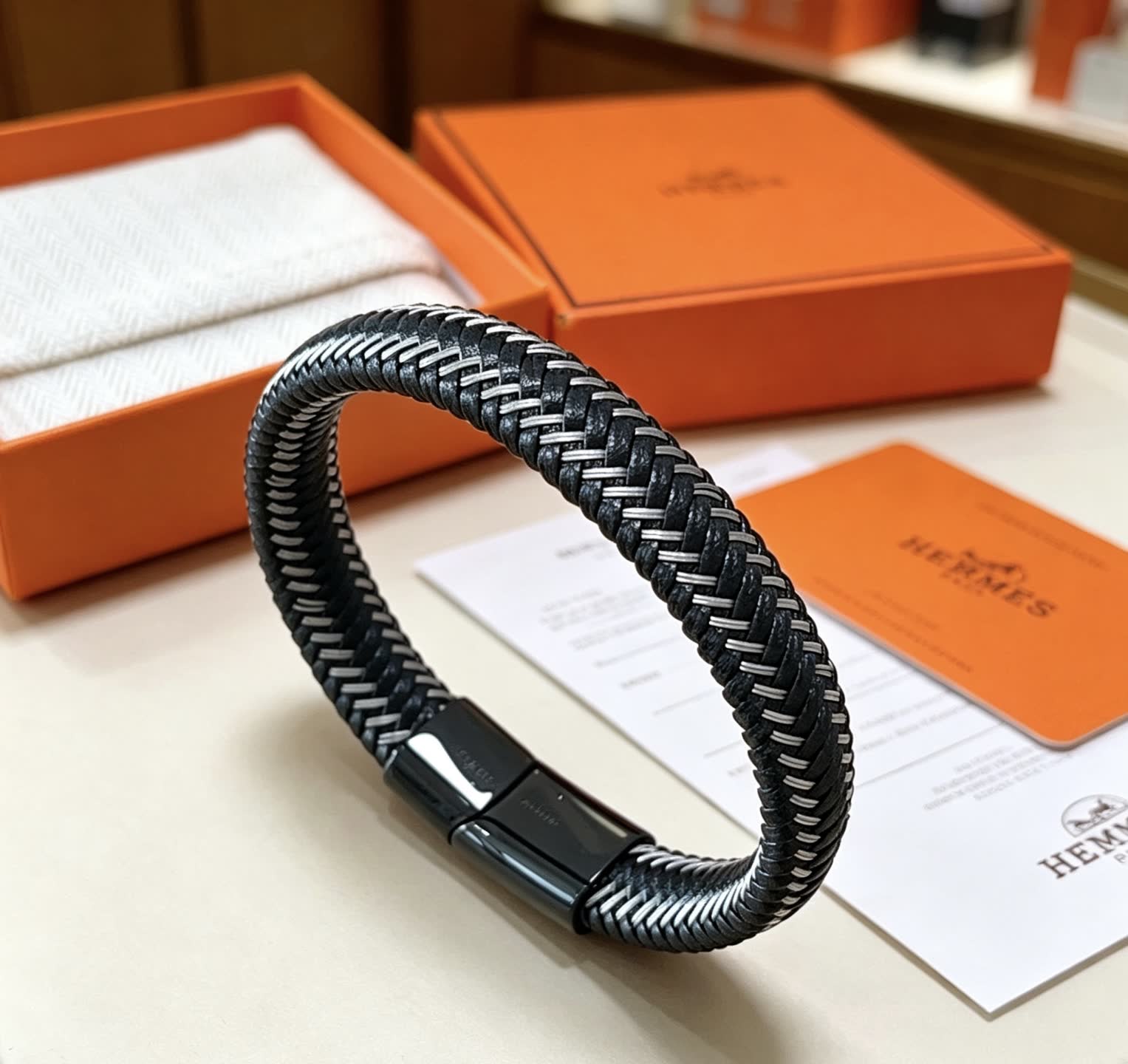 Hermes Hermès Black Leather Bracelet Hermes Hermès Black Leather Bracelet