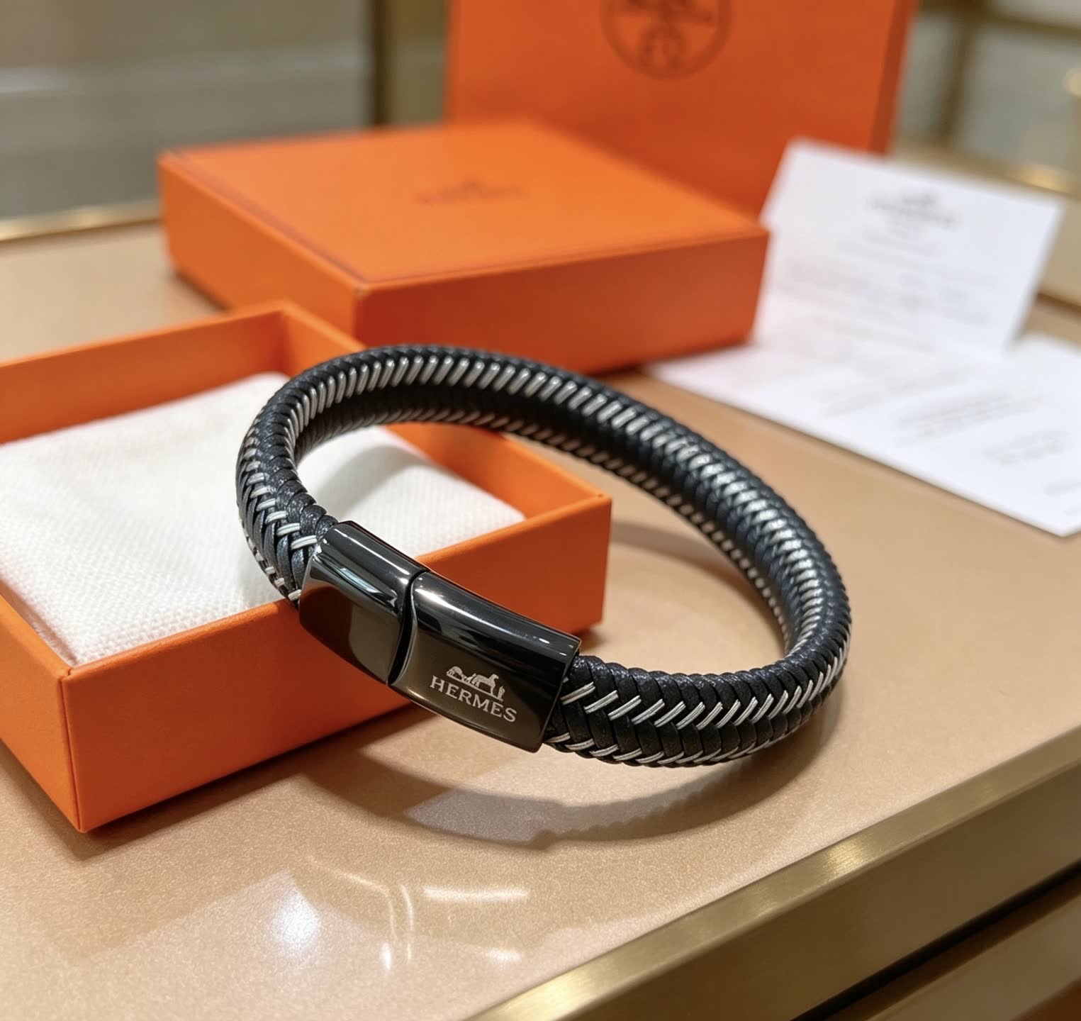 Hermes Hermès Black Leather Bracelet