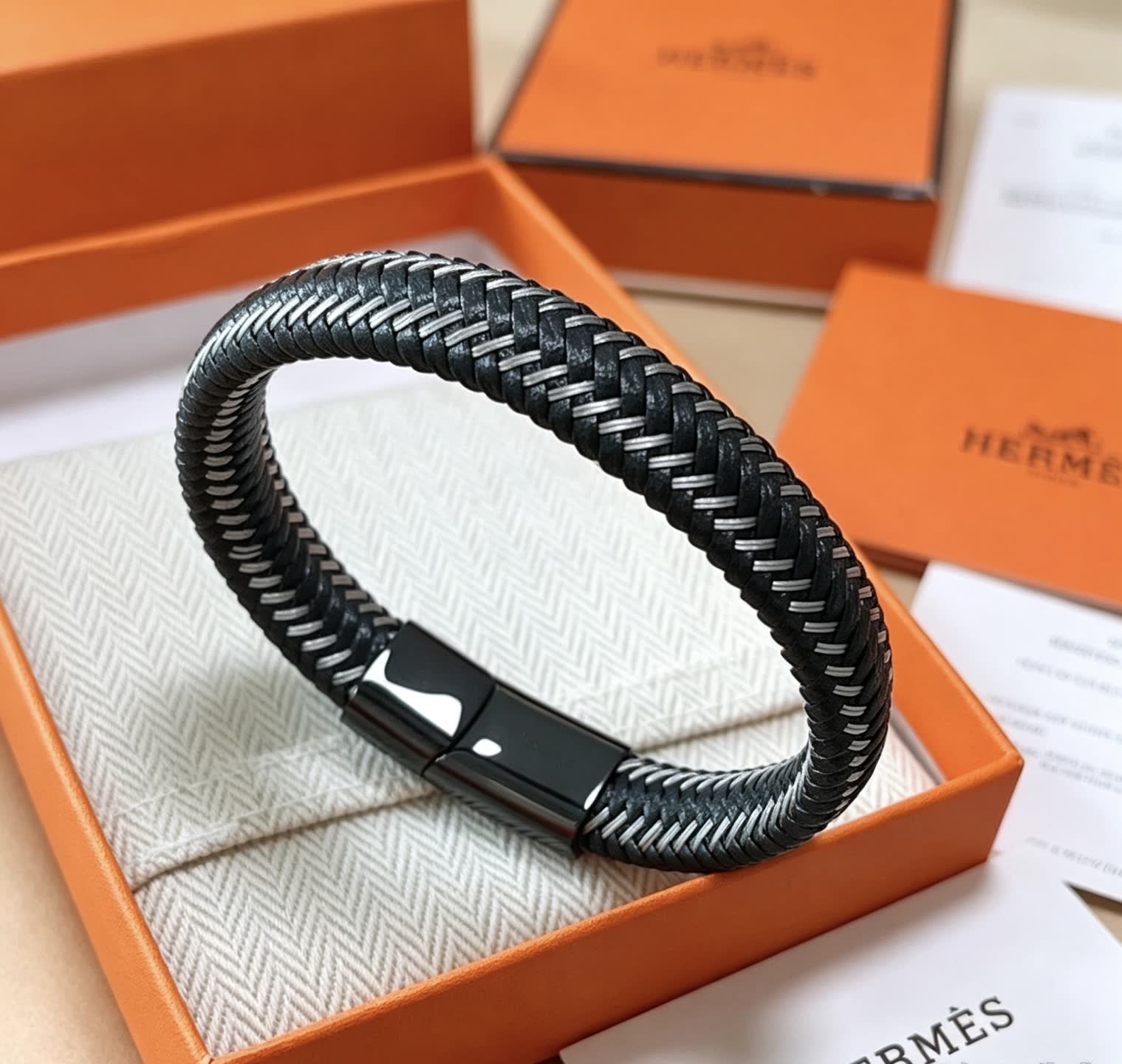 Hermes Hermès Black Leather Bracelet