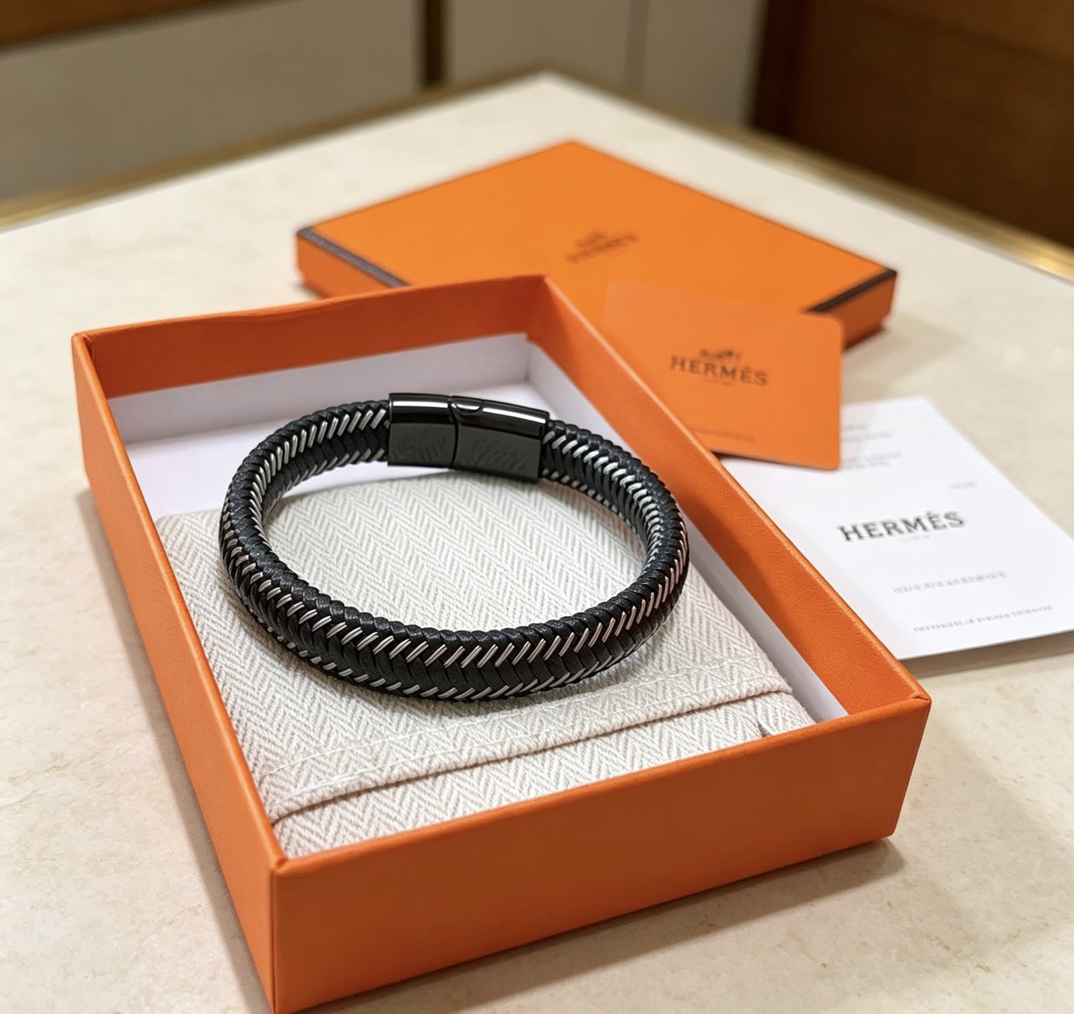 Hermes Hermès Black Leather Bracelet