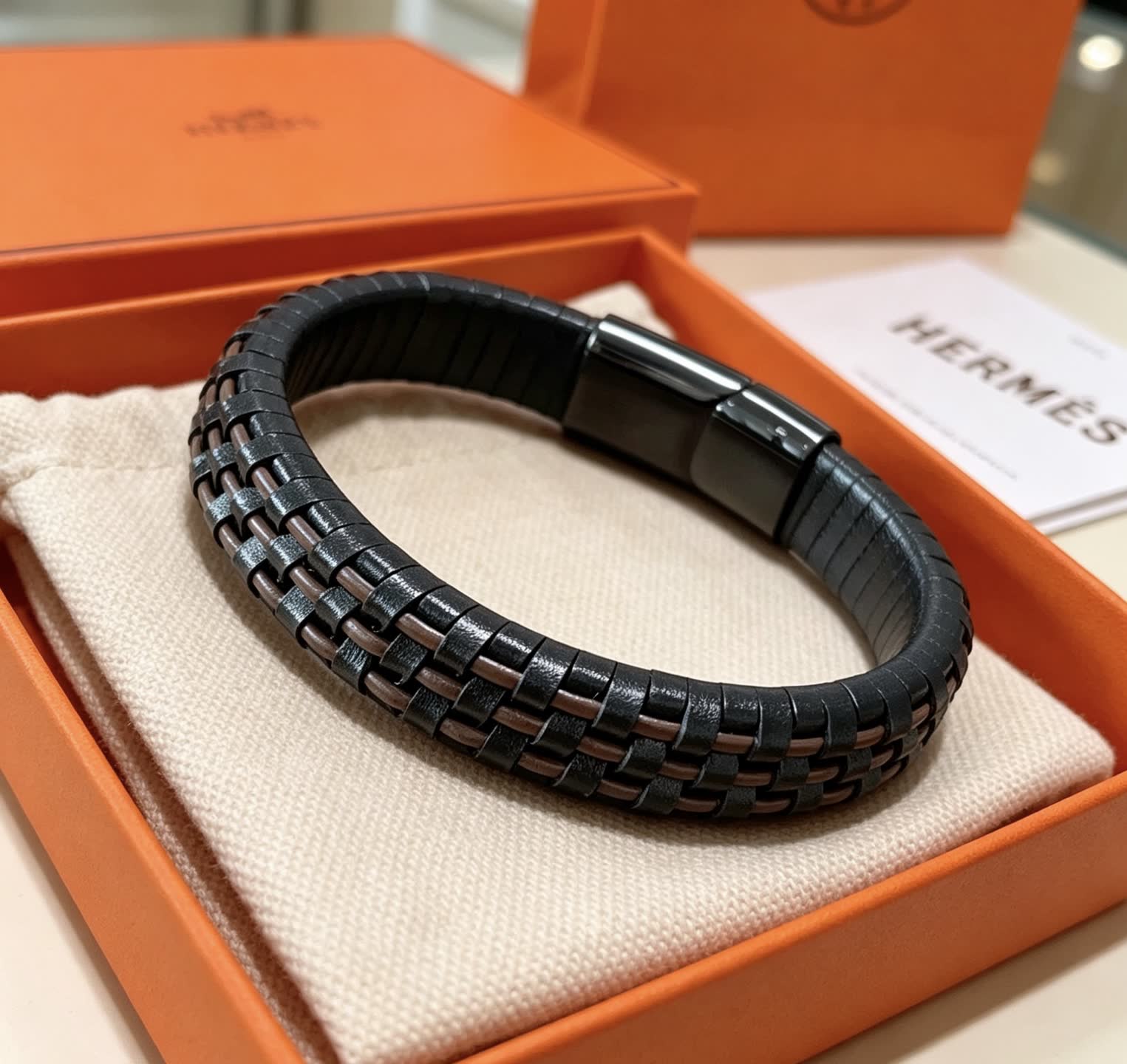 Hermes Hermès Black Leather Bracelet Hermes Hermès Black Leather Bracelet