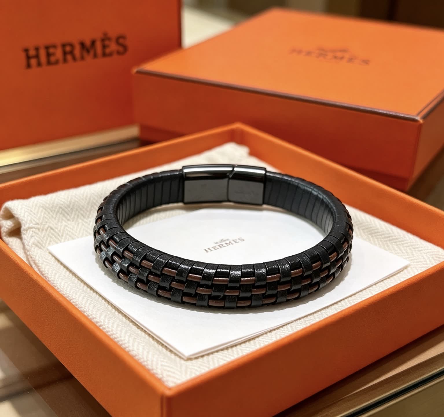 Hermes Hermès Black Leather Bracelet