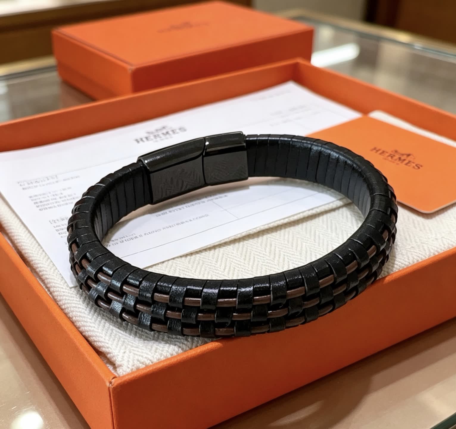 Hermes Hermès Black Leather Bracelet