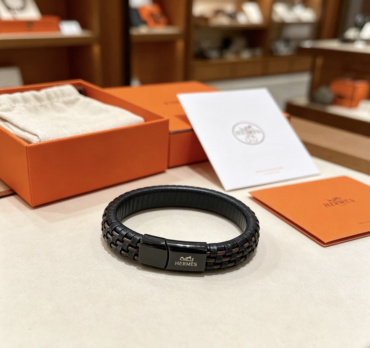 Hermes Hermès Black Leather Bracelet