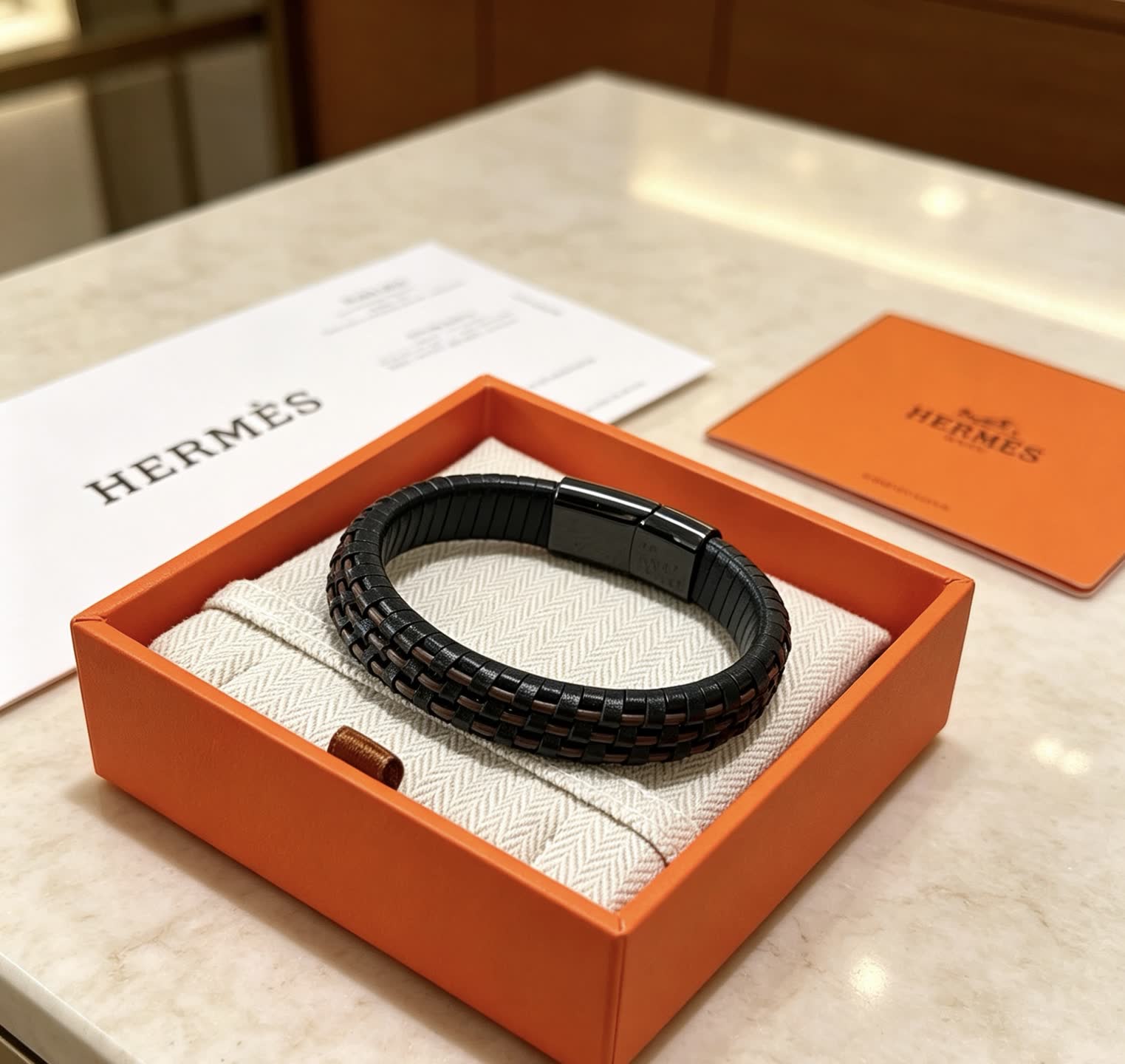 Hermes Hermès Black Leather Bracelet